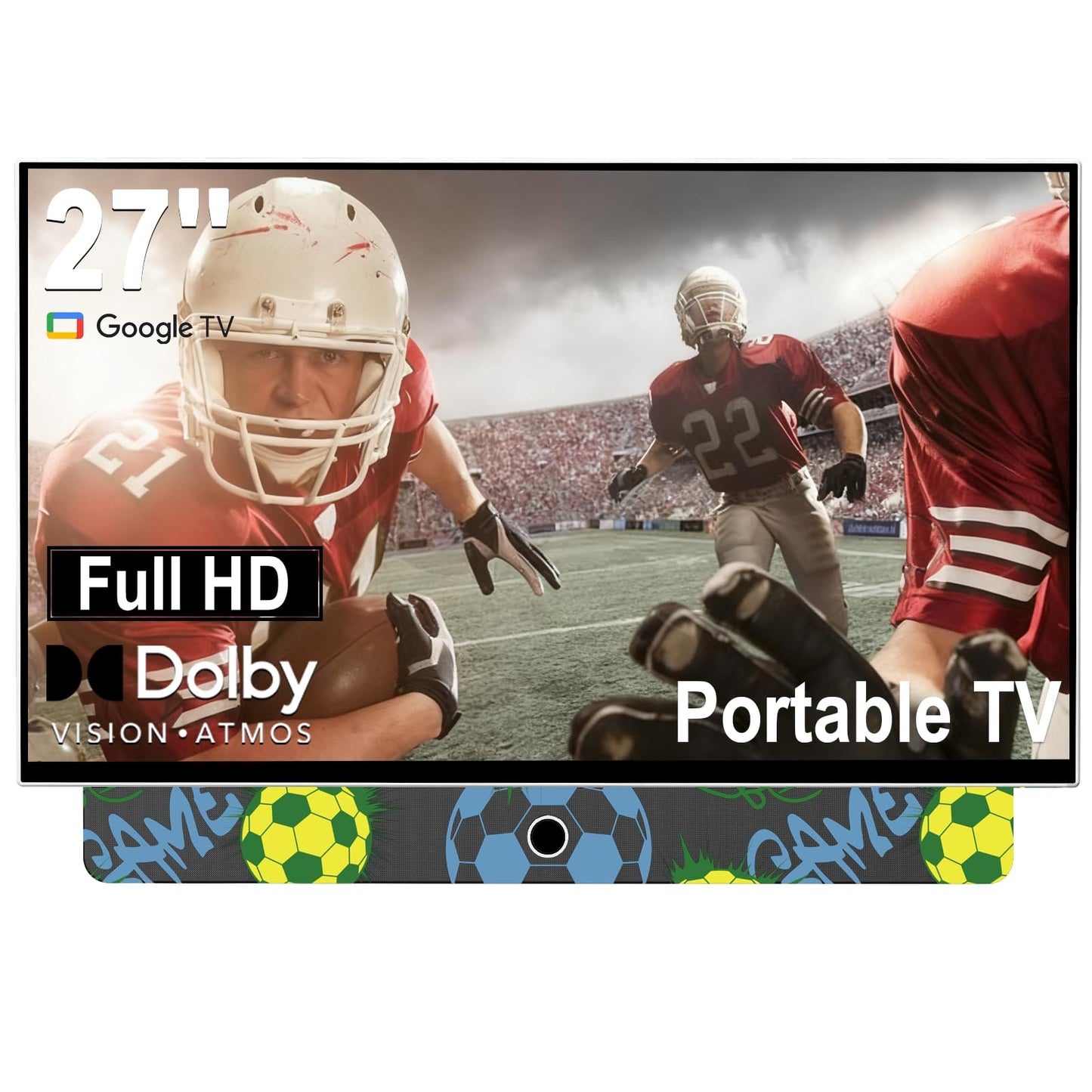 27 Inch Portable Smart TV with Built-in Battery, 1080P FHD Outdoor TV for RV & Camping, HDR10, Dolby Audio, WiFi, Voice Remote, Portable TV for Travel, Bedroom, Game Day & Outdoor Entertainment