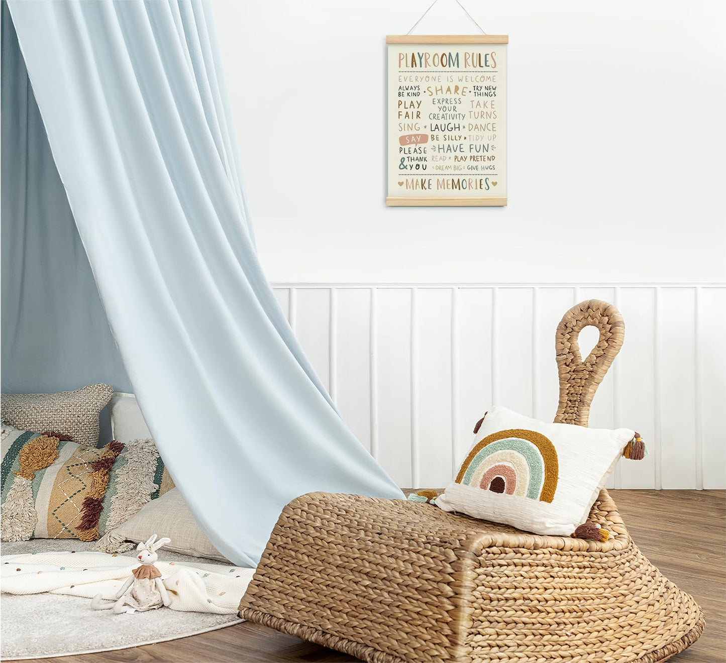 foedor Playroom Rules Decor, Kids Play room Wall Decor Sign Poster Hanger Frame,Playroom Essentials, Decor for Kids Home School Toddler Play room, 12x16 Inch