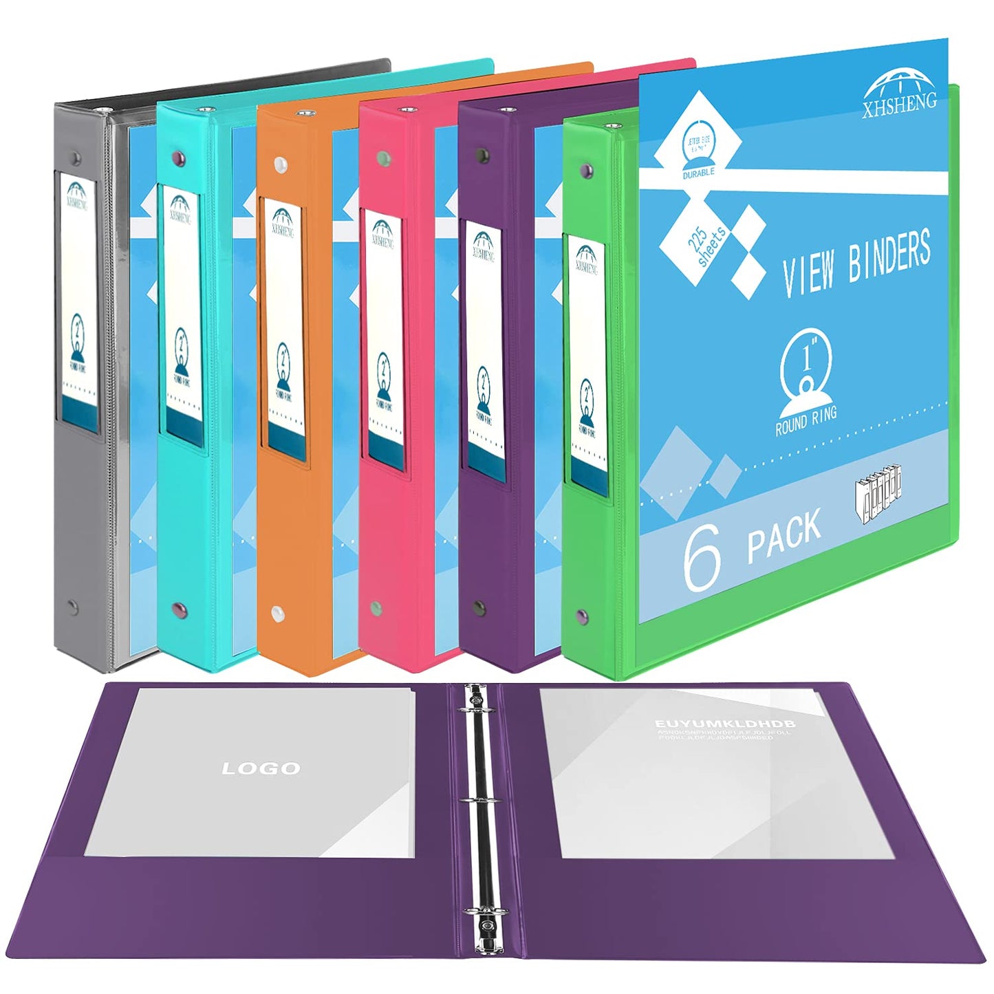 3 Ring Binders,1” Round Ring, Holds 8.5 * 11inch Papers, with 2 Pockets,6 Colors Binder Assorted Pack