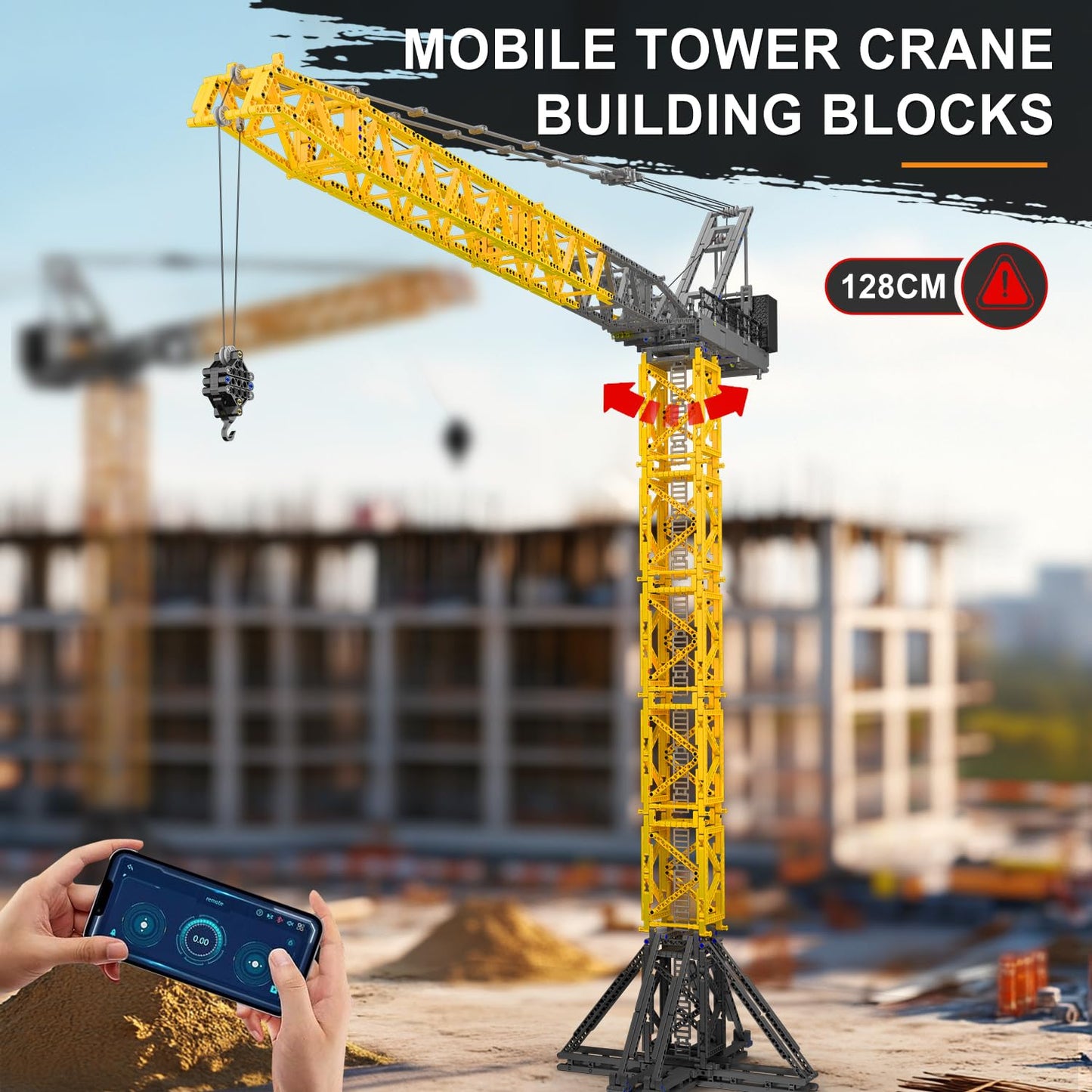 Mould King 17096 Luffing Jib Tower Crane Building Block Set, Large Technical Construction Vehicles Crane Truck Model with Motors/APP Remote Control, Collectible Set for Adults & Teens 14+ Gift (2565+)