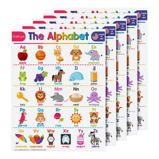 Alphabet Chart for Preschool to Grade 1 Kids – Bright and Colorful Educational Visual/Learning Aid Poster Decoration for Classroom or Home | Glossy Durable Cardstock | 8.5" x 11" | 5 per Pack