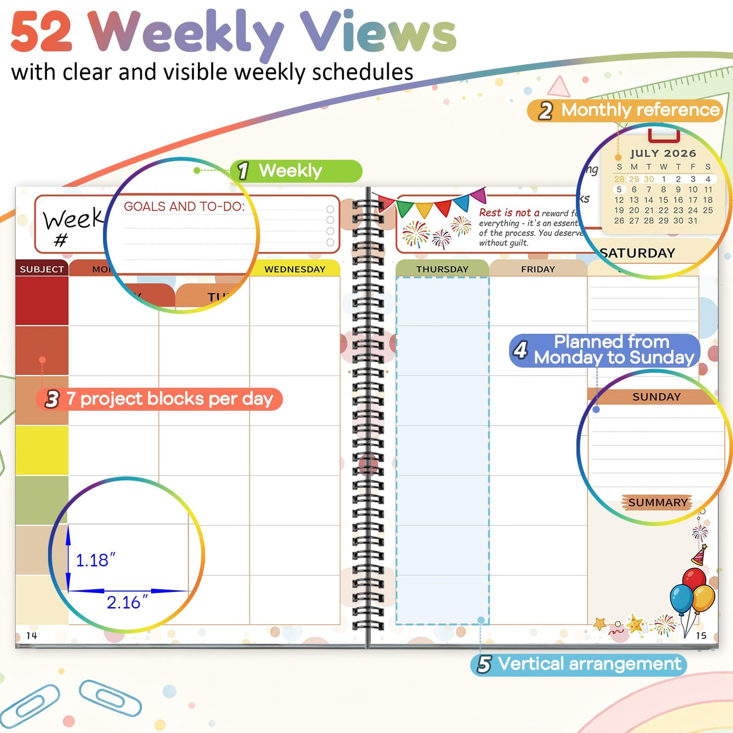 AECCN Teacher Planner 2026-2027 Academic Year, 8.5" x 11" with 7 Period Lesson Plan Book, Weekly & Monthly Planner with 110gsm Thick Paper, Cute School Supplies & Teacher Supplies for Classroom Organization