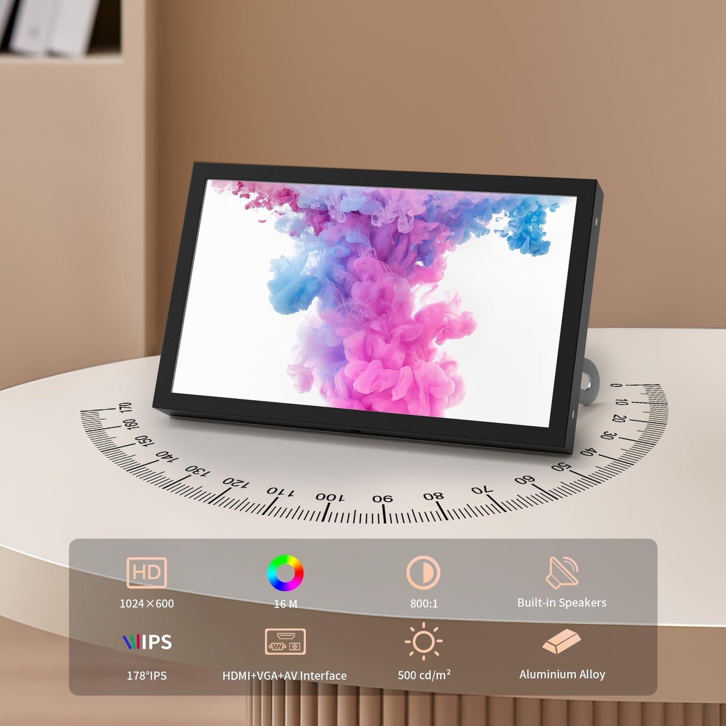 JUN-ELECTRON Mini Monitor 7 Inch Screen HDMI, VGA, AV, BNC, 1024 × 600 Small IPS Screen with Built-in Speakers, 178° Viewing Angle LCD Portable Monitor for PC/TV/DVD/CVBS (7 inch - Non Touch)