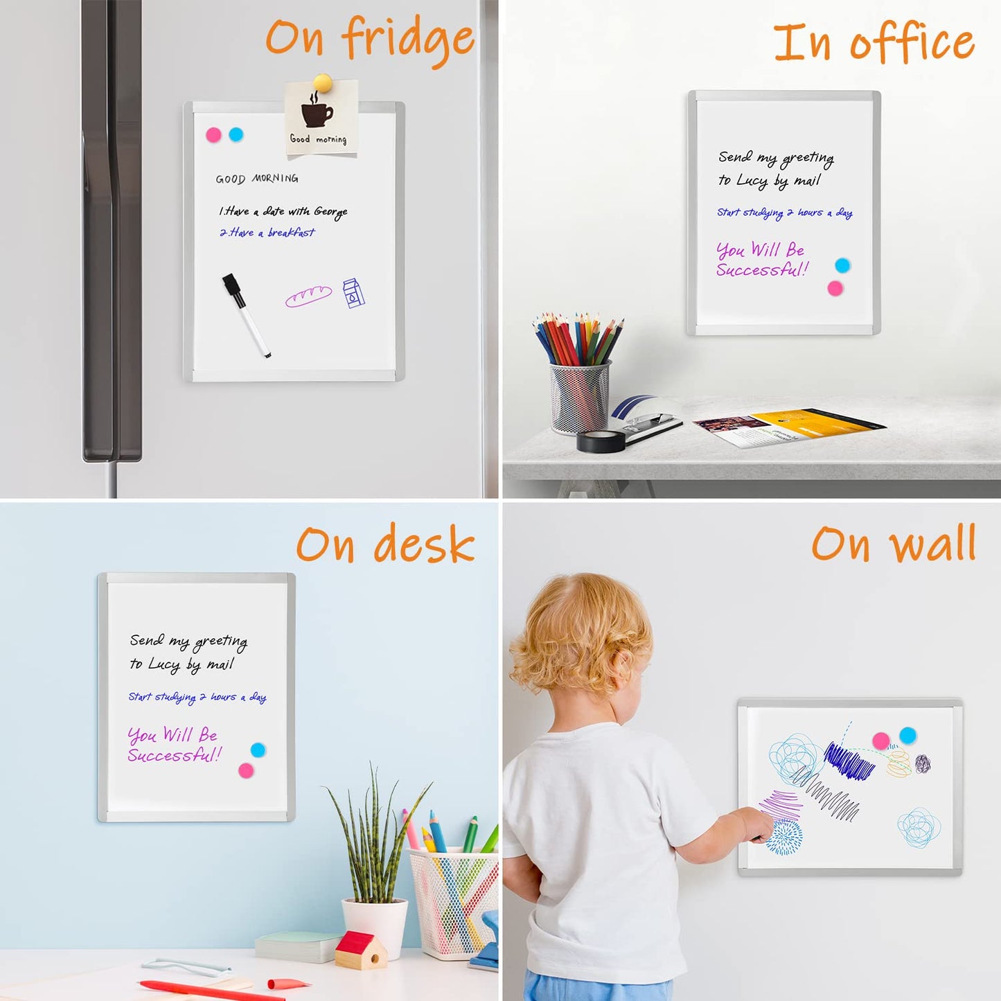 VUSIGN Small Dry Erase Whiteboard, 11 x 14 Inches White Board for Students, Fridge, Locker, Mini Dry Erase Board, Aluminum Frame, 2 Pack