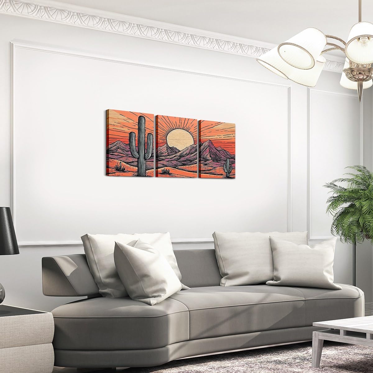 jejeloiu Cactus Canvas Wall Art for Living Room Bedroom 12"x16"x3pcs Boho Succulent Picture Wall Decor for Bathroom Western Mountain Sun Office Decorations Artwork Posters Nature Landscape Painting