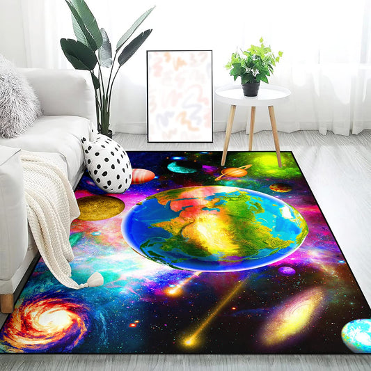 Solar System Rug - Galaxy Area Rugs for Boys Bedroom Kids Play Rug Colorful Universe Planet Print Carpet Outer Space Floor Mat Kids Rugs for Living Room,4'×5'