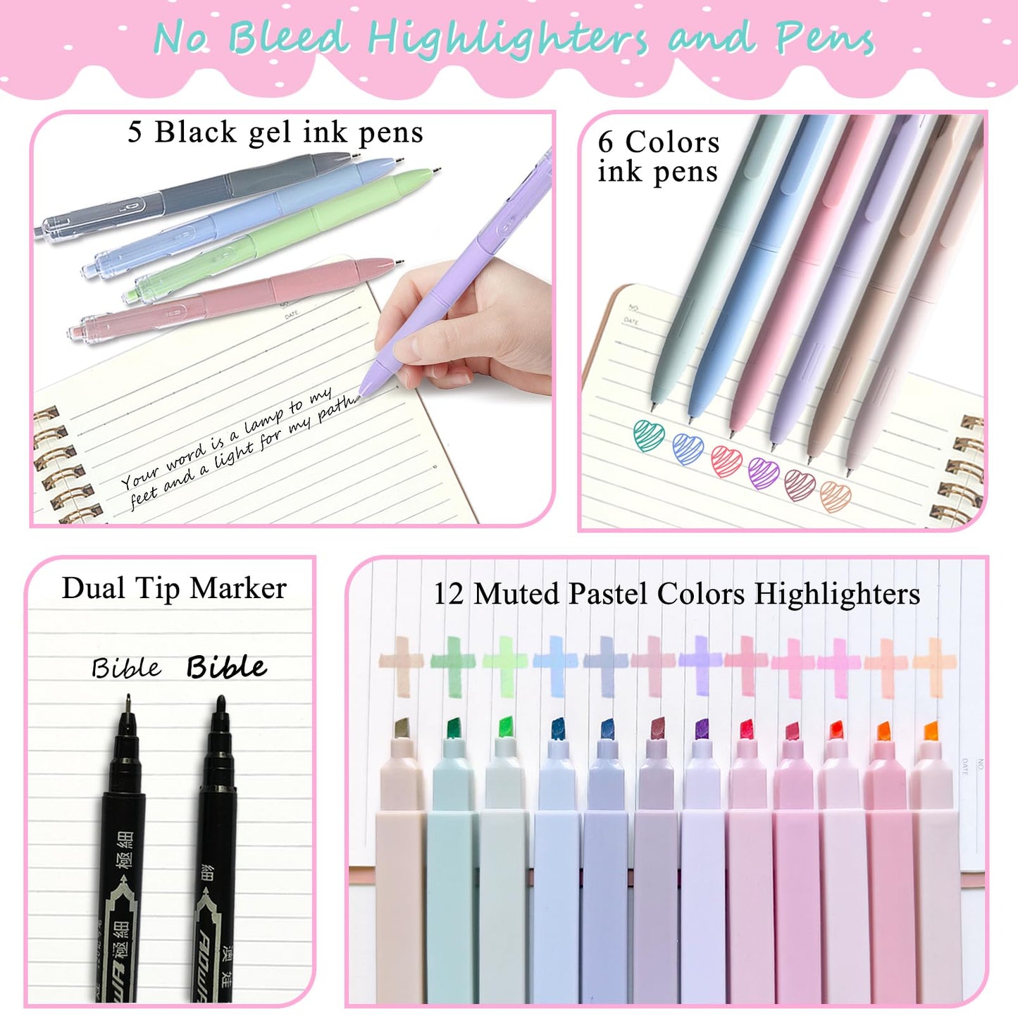 47PCs Bible Journaling Kit BIble Study Supplies for Women Girl,Bible Class Essentials with Large Pen Case,Journal Notebook,No-bleed Highlighters and Pens,Bible Tabs Bookmark,Translucent Sticky Notes