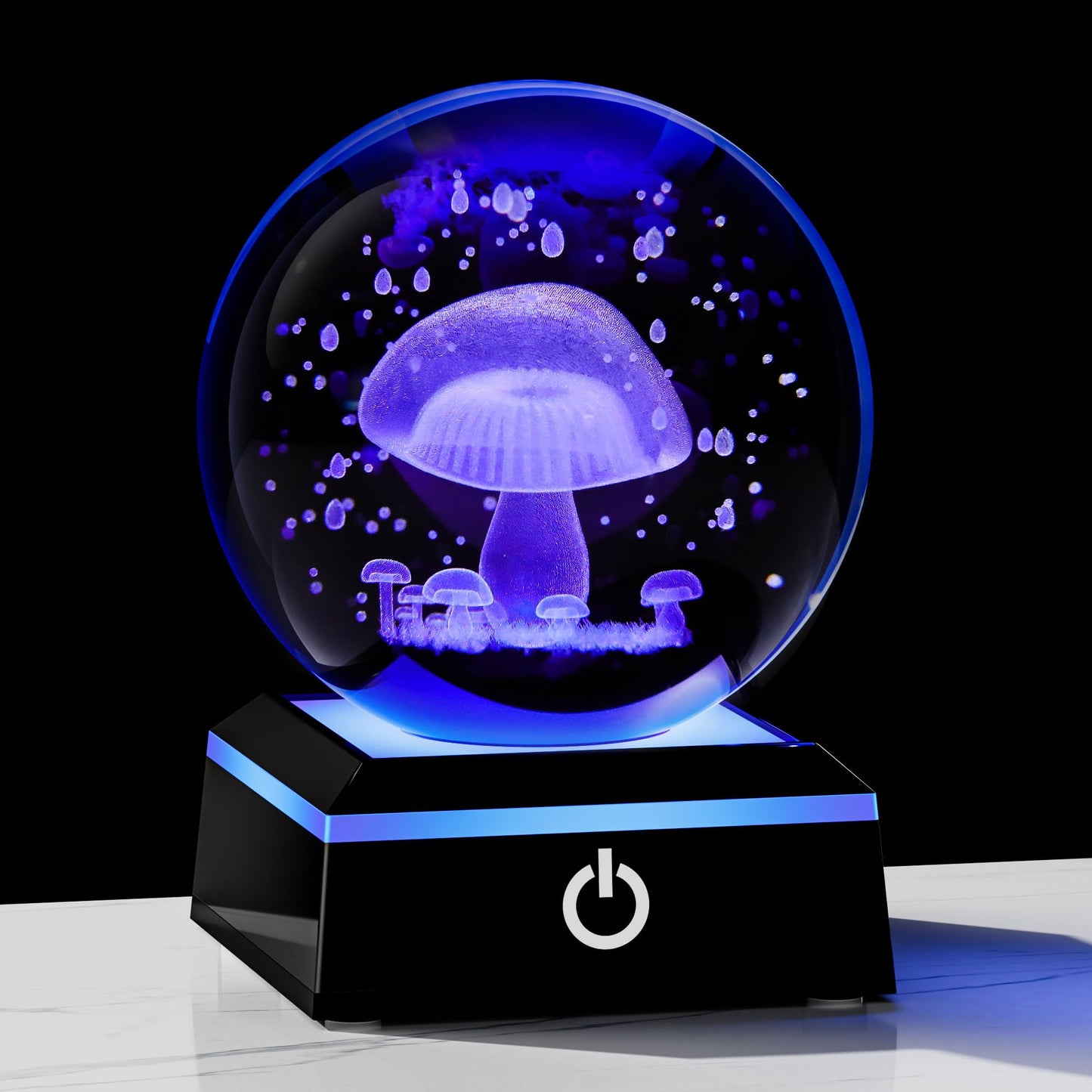Qianwei 3D Crystal Ball Night Light - 3.14'' Mushroom Decor Glass Plants Lamp Figurines Statue for Room Decoration