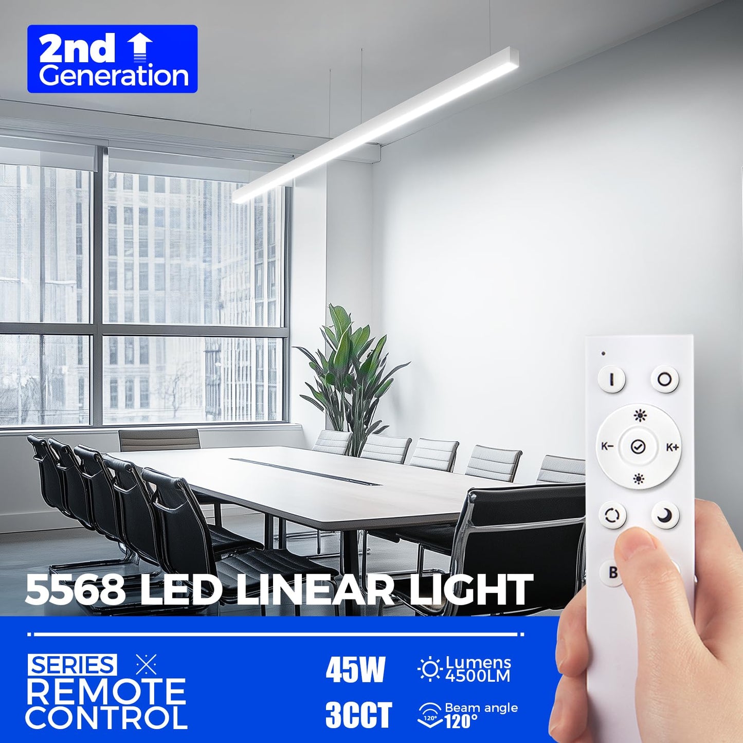 Barrina 5568 4FT LED Linear Light, 45W, Dimmable, Color Changing 3000K-6000K, Remote Control, White, 4 Packs