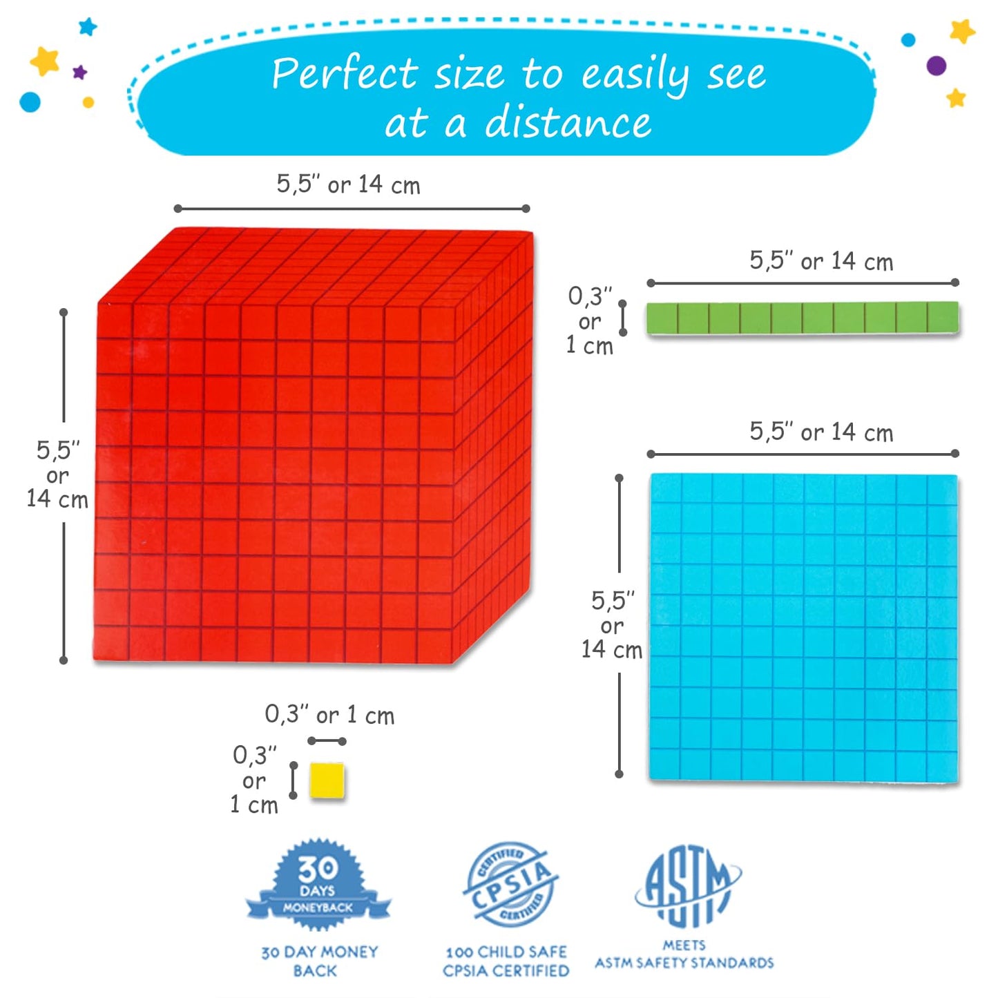 Simply magic 131+4 PCS Jumbo Colorful Magnetic Base Ten Blocks for Math + Headings - Place Value Manipulatives Magnets, Math Manipulatives, Base 10 Blocks, Counters for Kids, Classroom Must Haves