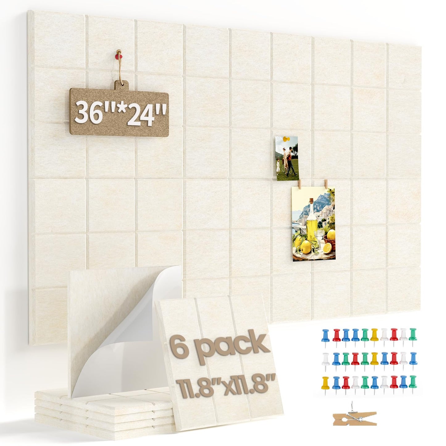 Large Felt Bulletin Board for Walls: 6-Pack Black Cork Board Alternative 11.8x11.8 Inch Peel and Stick Pin Board Wall Decor for Home Organization, Office Memo Board, Self-Adhesive Wall Tiles