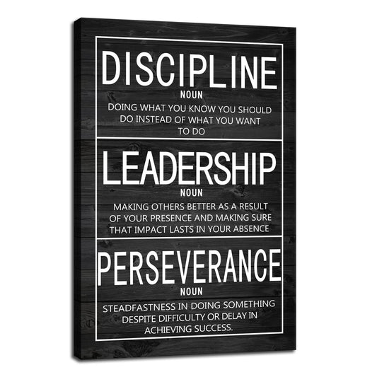Inspirational Wall Art Discipline Leadership Perseverance Positive Motivational Poster Canvas Painting Wall Art Framed Artwork Prints Picture for Living Room Office Gym [24''Wx 36''H]