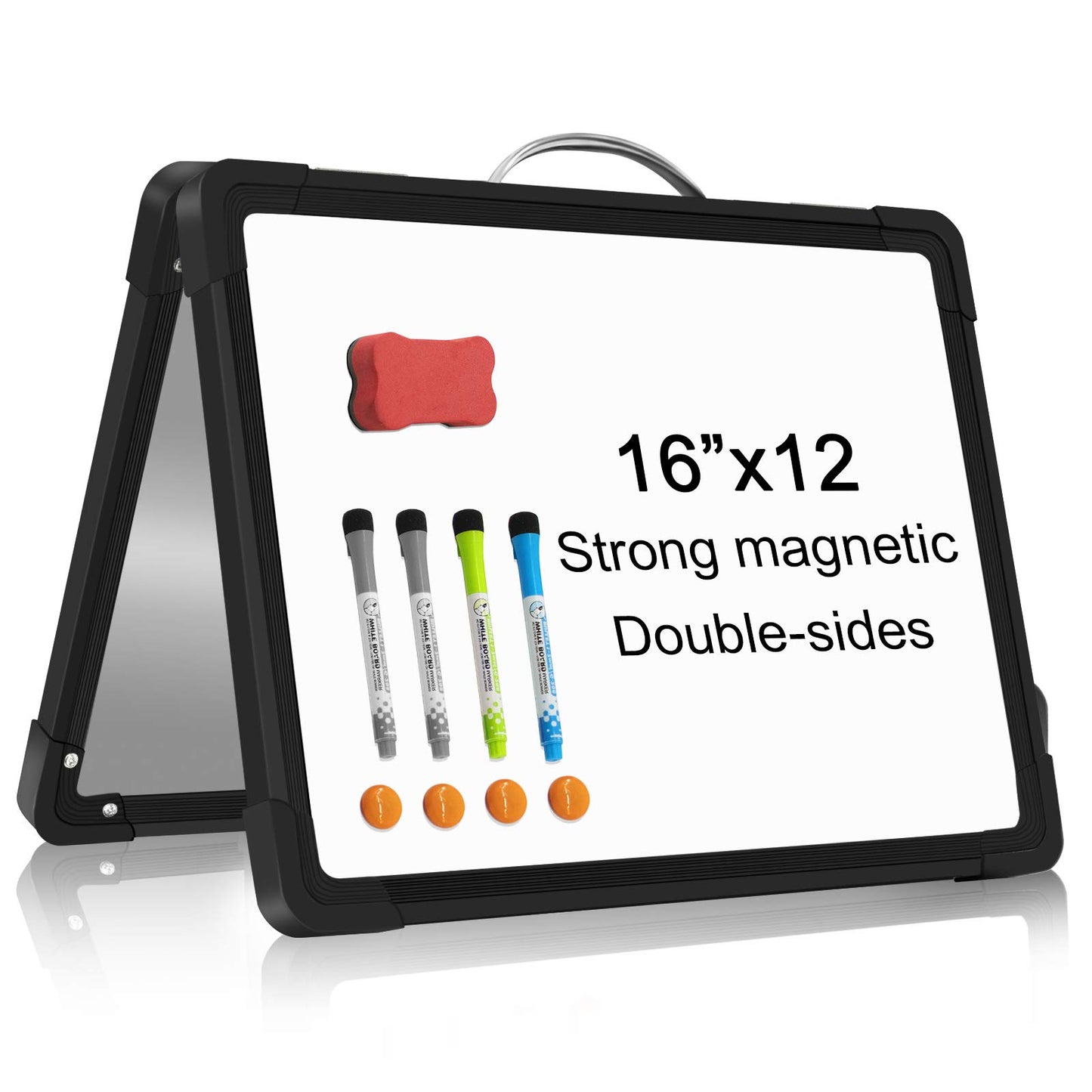 H-Qprobd Small Dry Erase White Board - 16"x 12" Double Sided Mini Foldable Magnetic Desktop whiteboard for Drawing, Teacher Instruction and Meeting Discuss