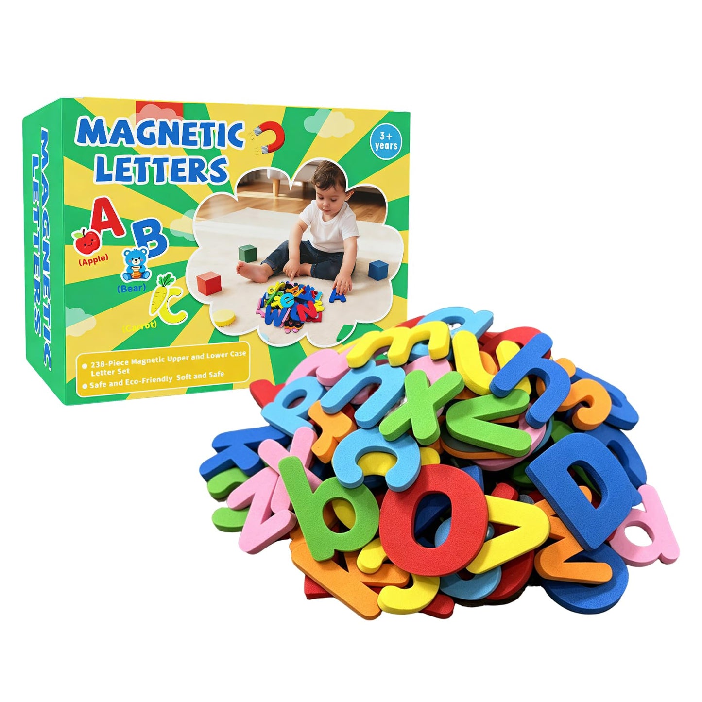 Classroom Magnetic Alphabet Letters,238 Color Lowercase Uppercase Refrigerator Magnets,ABC Double Side Magnetic Letter for Toddler 3+ Preschool Kids Learning Spelling Teachers Whiteboard Fridge