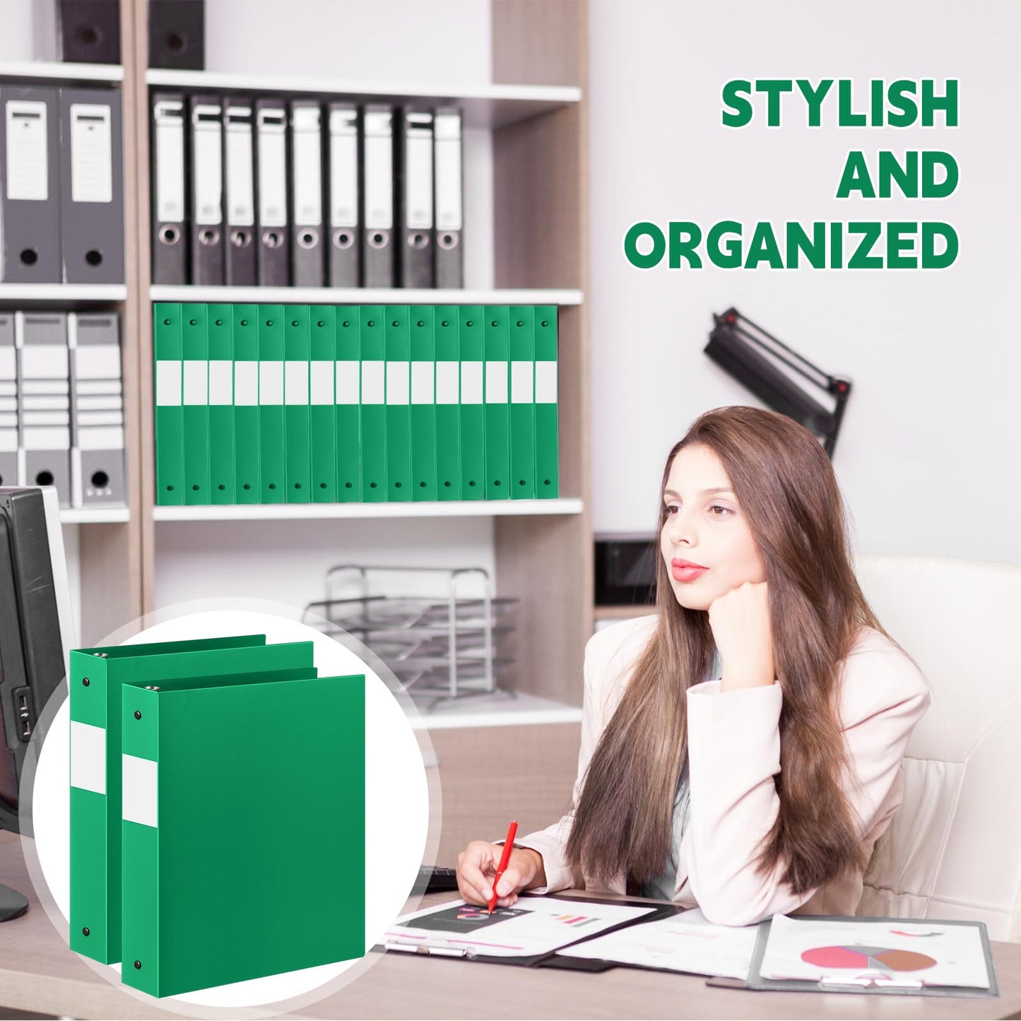 Henoyso 24 Pcs Green 1.5" 3 Ring Plastic Binder Bulk, 1 1/2 Inch Soft Flexible Binders Round Rings, Fits Letter Size 8.5'' x 11'' Paper, Holds 350 Sheets, for School Office (1.5 Inch)