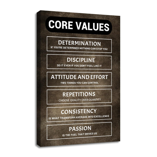 Large Motivational Canvas Art for Leaders - Hustle & Grind Quotes for Success, Framed Office Poster Displaying Core Values, Modern Wall Decor Artwork for Conference Room or Home Gym, 36x24 Inch