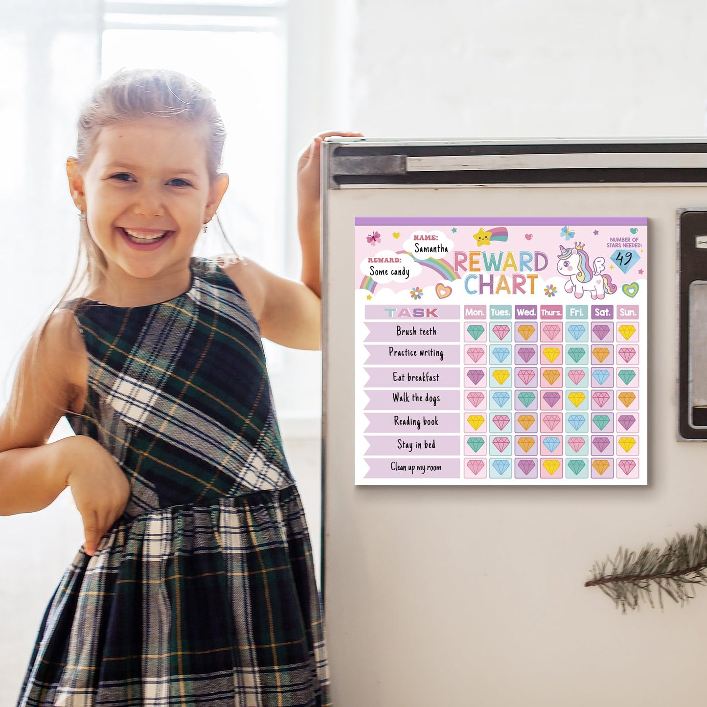 Reward Chart for Kids,Magnetic Behavior Chore Chart for Kids at Home,26 Little Hose Chore Charts,1960 Diamond Stickers,56 Reward Stickers,Incentive Chart to Develop Responsibility and Good Habits,Pink