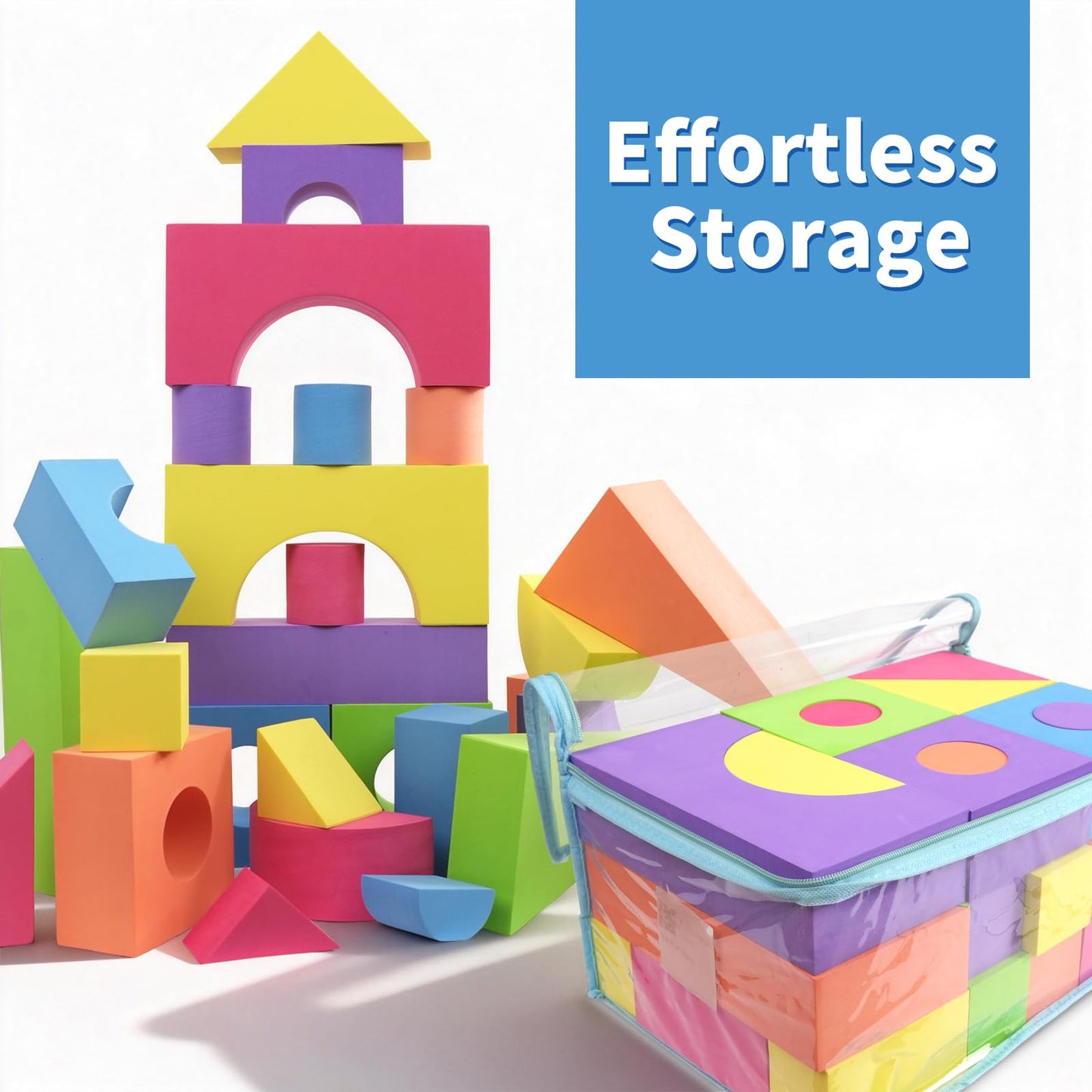 Bingyouth Large Building Foam Blocks for Toddlers, EVA Stacking Foam Building Blocks Toy Set, Non-Toxic, Washable, Early Learning Construction Toys & Gifts for Kids Boys & Girls (Blue, Pieces, 30)