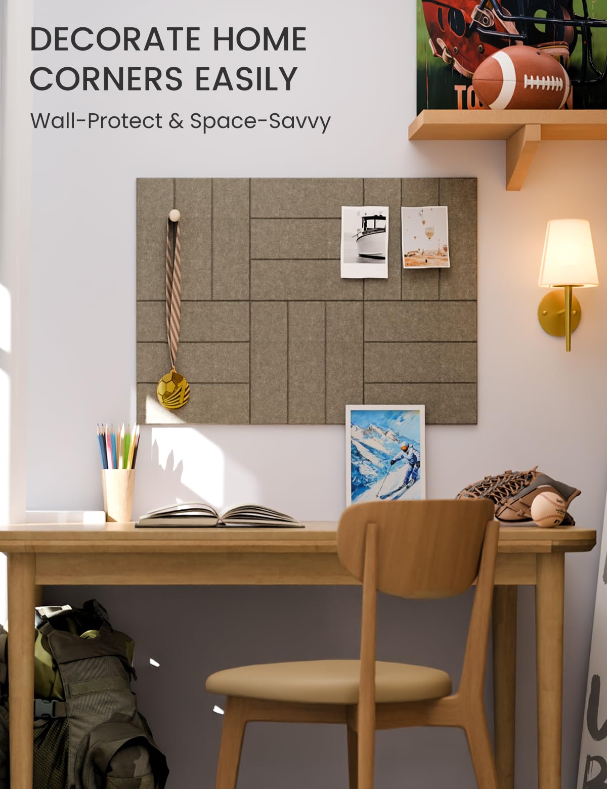 Felt Bulletin Board Tiles -28"x18" with 40 Adhesive Tabs, Cork Board Alternative for Office Decor, Push Pin Board Wall Organizer 6-Pack (Earth Brown)