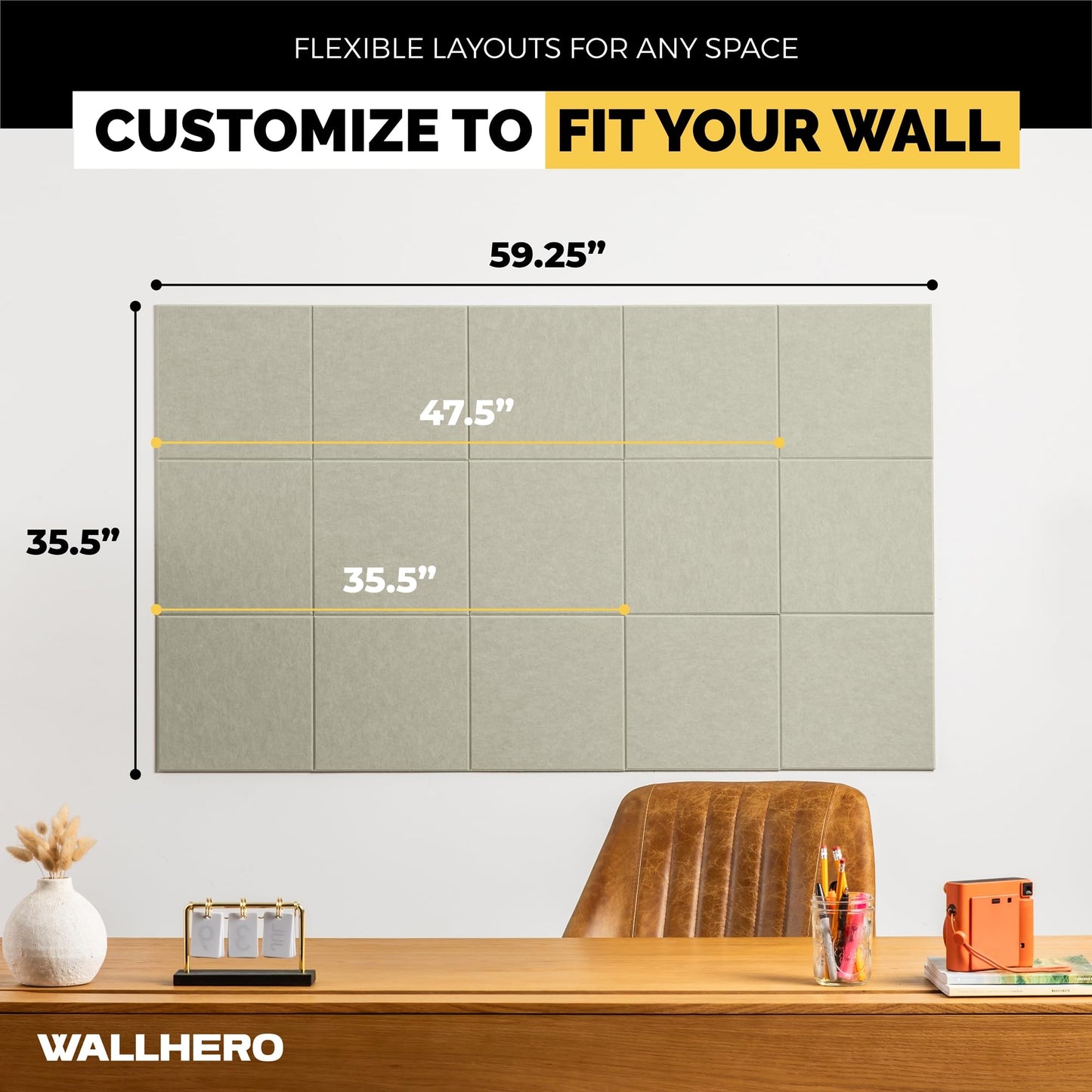 WALLHERO Corkboards for Wall, 59"x36" | 15 Pack | Cork Board Squares, Pin Up Board, Office Board for Wall, Big Bulletin Board, Cork Roll with Adhesive Backing (Sage Green)