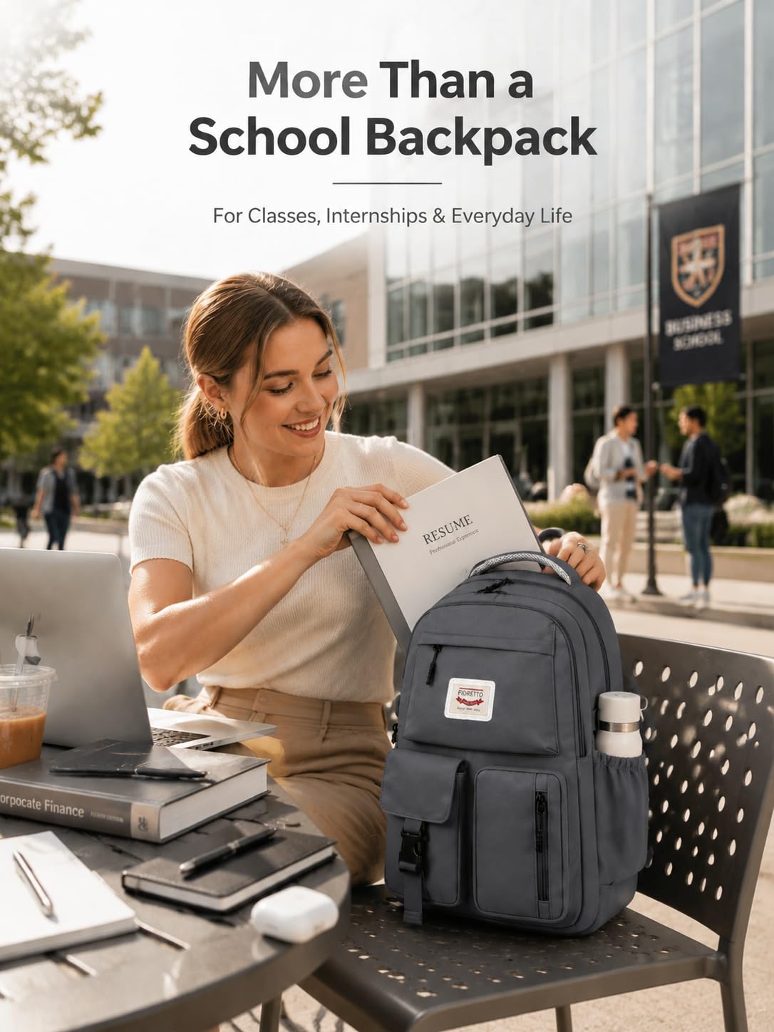 FIORETTO School Backpack for Teen Girls & Women with Compartment, Lightweight School Bag Bookbag with Multiple Pockets, Ideal for Middle High School, College, Travel, Dark Grey 25L