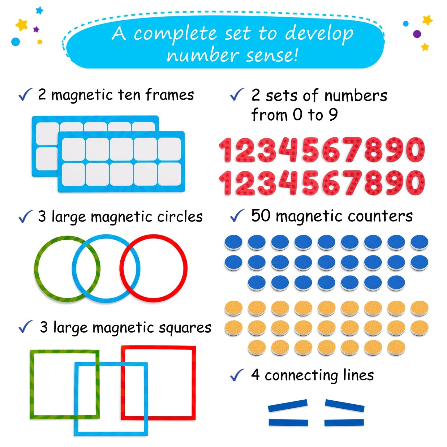 82 PCS Jumbo Magnetic Number Bonds and Magnetic Ten Frames Set - Magnetic Numbers for Whiteboard, Math Counters, 10 Ten Frames for Classroom, Math Manipulatives, Classroom Must Haves - Simply Magic