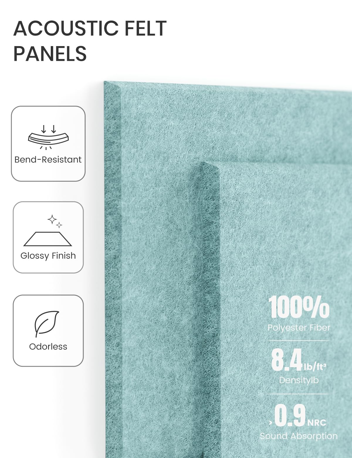 Felt Bulletin Board Tiles -28"x18" Cork Board Alternative for Office Decor, Push Pin Board Wall Organizer 6-Pack - Seafoam Blue