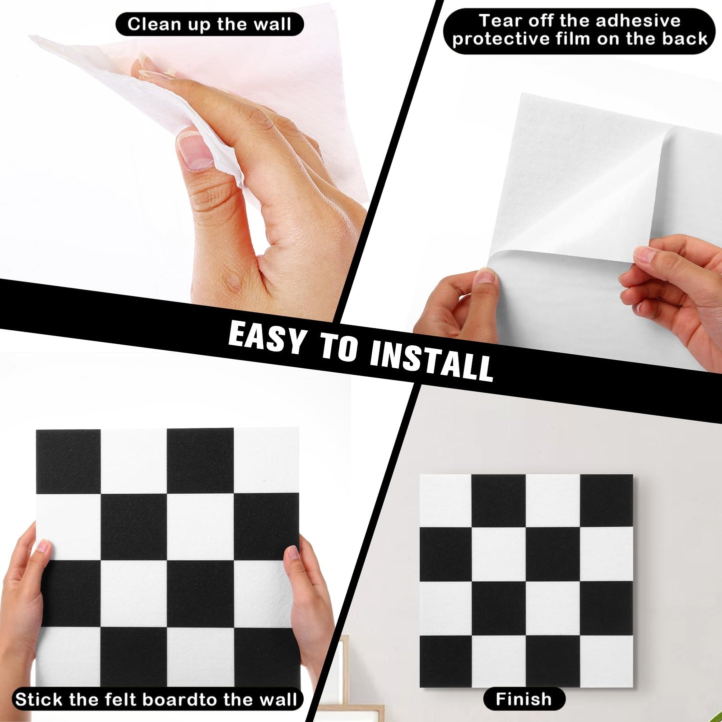 Geyoga 12 Pcs Felt Bulletin Board Tiles for Wall Classroom 12 x 12 Inch Checkered Classroom Wallpaper Backdrop Decor Racing Acoustic Wall Panels Self Adhesive for School Office Home(Racing)