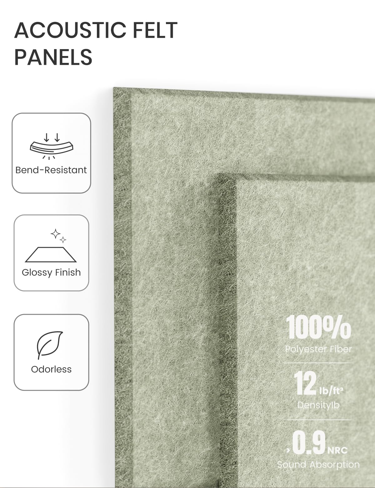 Large Felt Bulletin Board 36"x24" Cork Board Alternative - 6 Pack with 40 Safe Removable Adhesive Tabs, Cork Boards for Walls for Home Office Classroom Pin Board - Sage Green