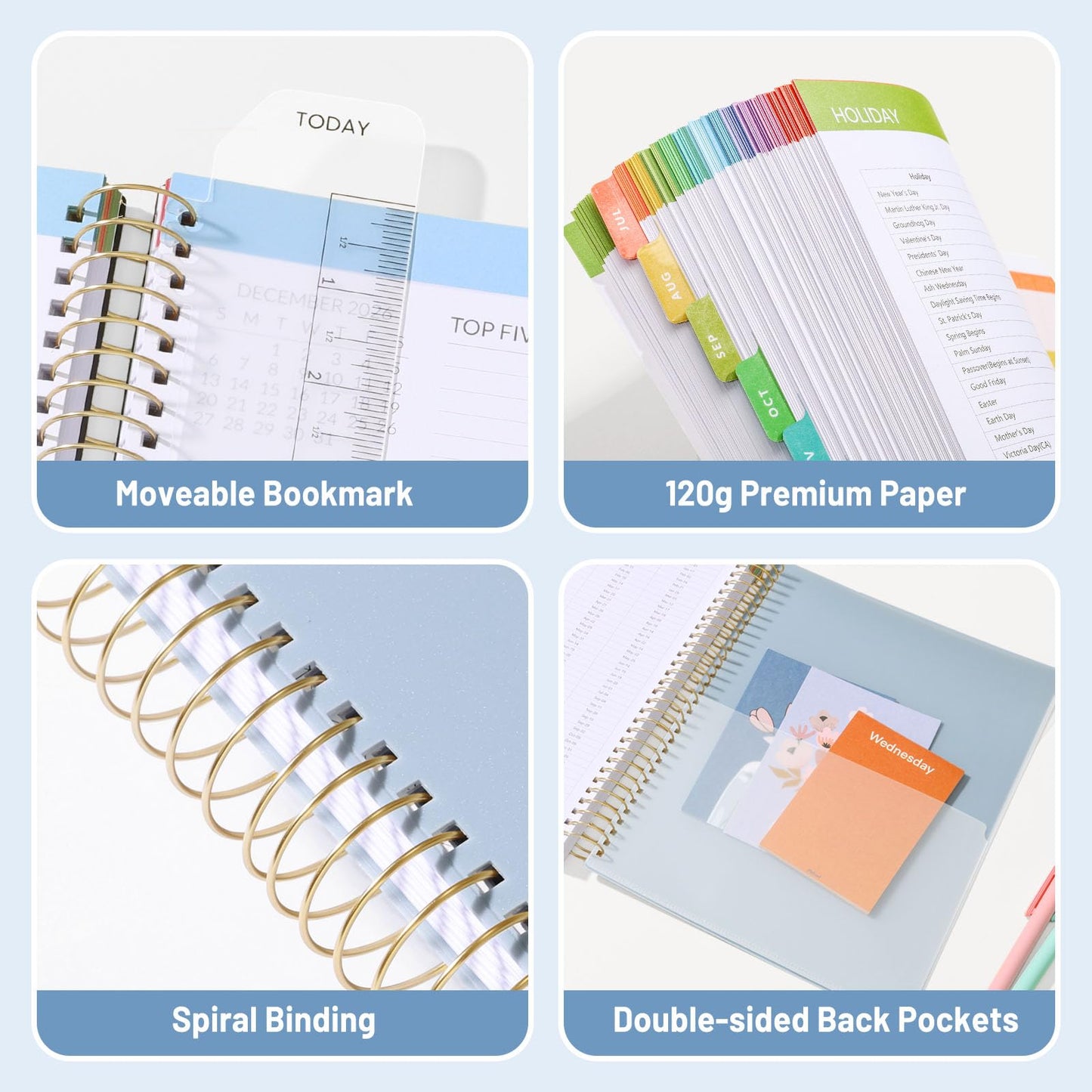 SUNEE Deluxe Teacher Planner 2026-2027, Lesson Planner Book with 7 Periods Jul 2026 - Jun 2027, 8.5" x 11" Daily Weekly and Monthly Organizers with Colorful Tabs, Planning Stickers,120gms Paper, Blue