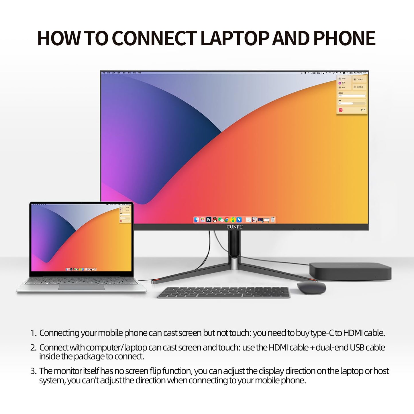 CUNPU 24 Inch Touchscreen Monitor, 10 Point Touch, FHD 1080P 75Hz IPS Screen, 100% SRGB, VESA Wall Mountable, Tilt Adjustment, VGA HDMI USB for PC, Laptop Business & Work Station, Warehouse