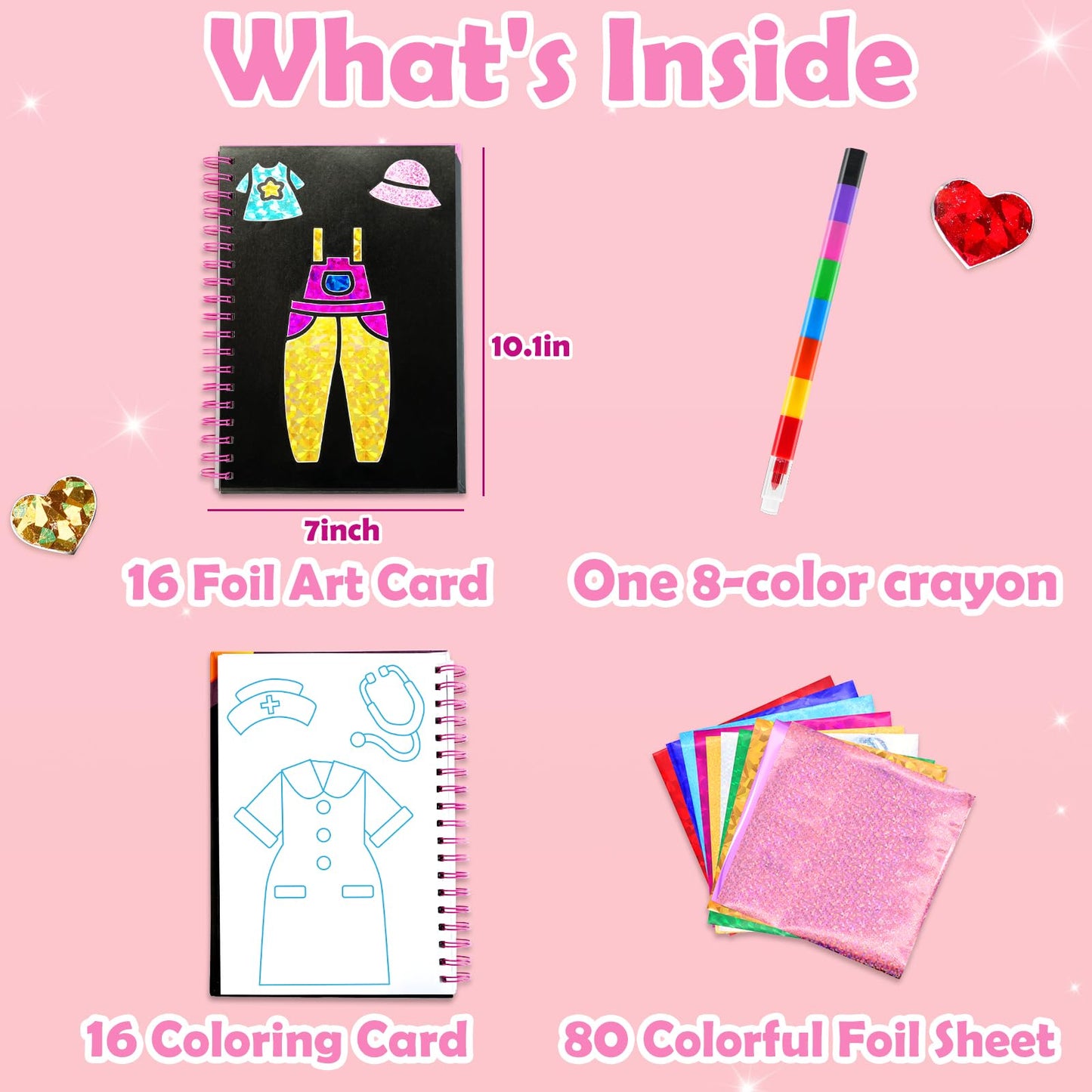 FUNNYB&G Foil Art Craft Kit for Girls 4-10 Years Old: Mess-Free & No-Glue, Create 16 Sparkly Dress Up Pictures – Perfect Travel Toy & Birthday Gift for Kids (Dress Up)