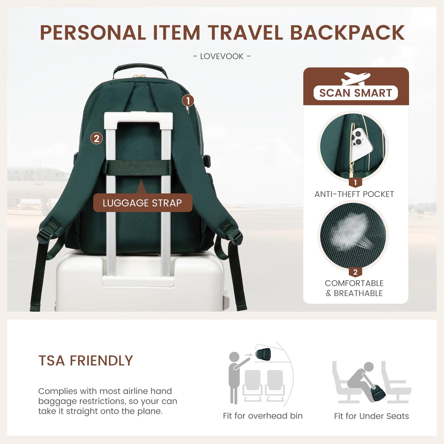 LOVEVOOK Laptop Backpack for Women with Pouch Pocket for Large Capacity Cup,15.6 Inch Laptop Computer Bag Travel Backpack Purse,Waterproof Work Business Backpack College Teacher Bags,Dark Green