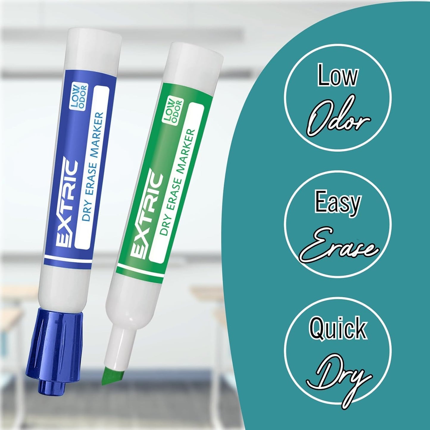 EXTRIC Dry erase Markers Chisel Tip, 8 Whiteboard markers, Magnetic Marker Holder & Eraser, Low Odor White Board Marker Dry Erase - Non Toxic for Classroom, Home, or Office Supplies