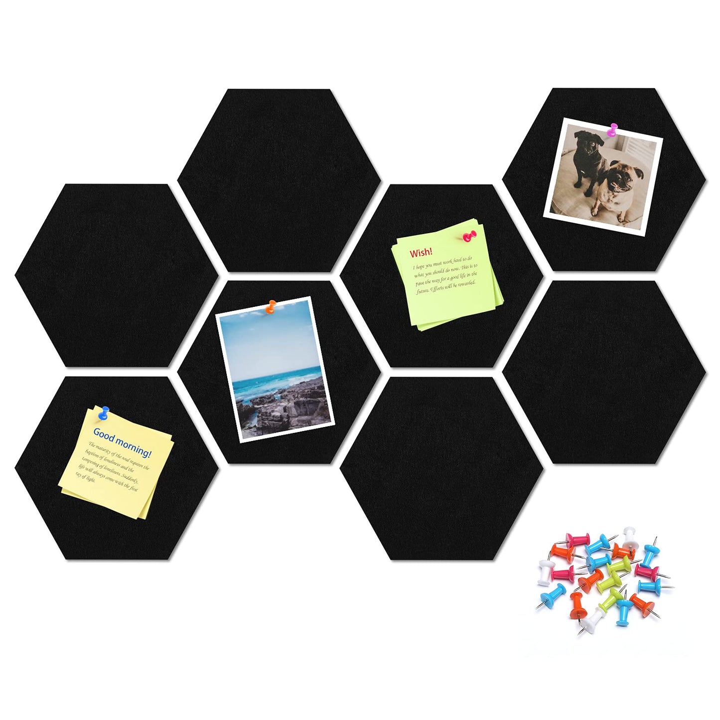 8 Pack Hexagon Felt Bulletin Board Tiles - 11.8" Large Thick Pin Board for Walls with 30 Push Pins, DIY Boards for Office Home School Decor, Aesthetic Hex Cork Board Alternative
