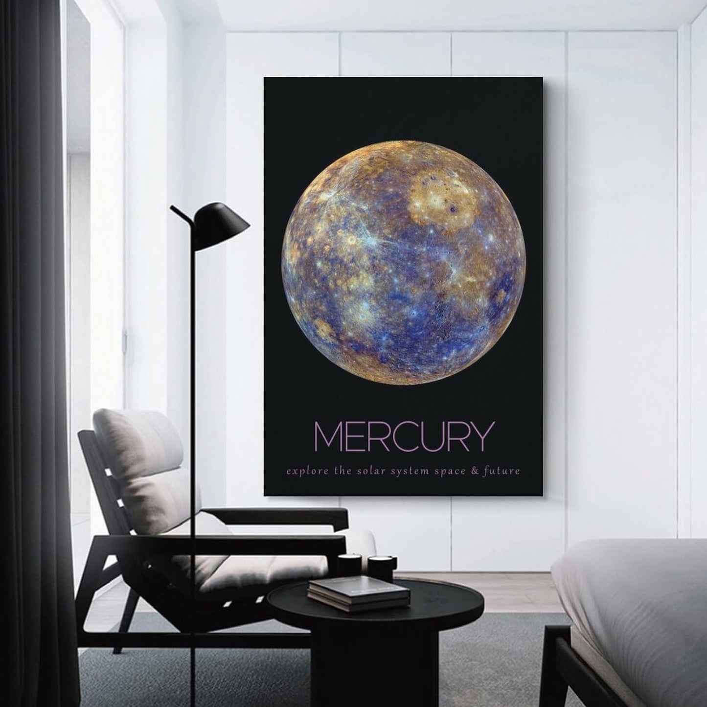 LGDSBHH Minimalist Mercury Solar System Canvas Wall Art - Educational Space Planet Poster - Science Classroom & Kids Bedroom Decor - 12x18 Inch (Unframed)