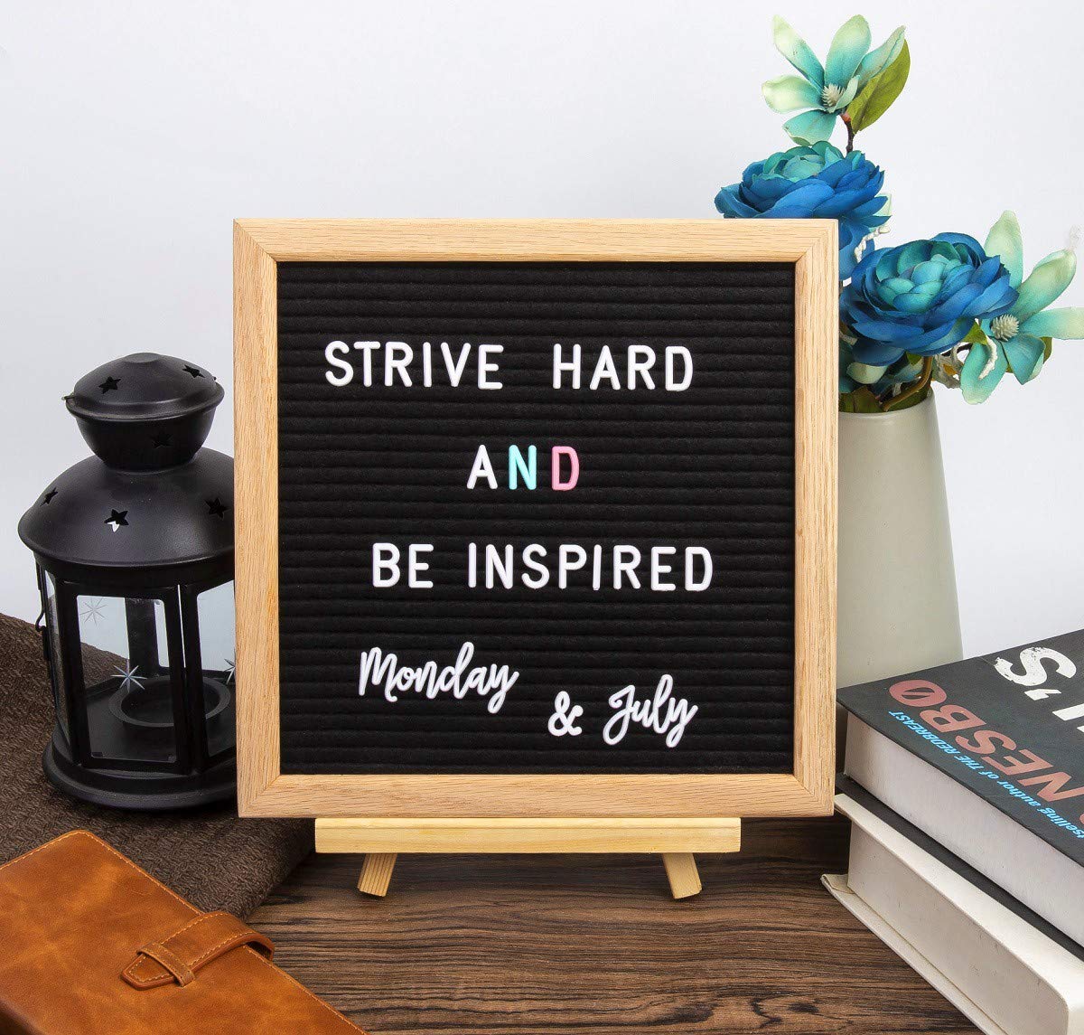 G GAMIT Felt Letter Board Message Board 10x10inch with Stand,Pre-cut&Sorted 805pcs Changeable Letters+Weeks &Months Cursive Words,Word board Sign board with Sorting Tray&Gift Box(Black)