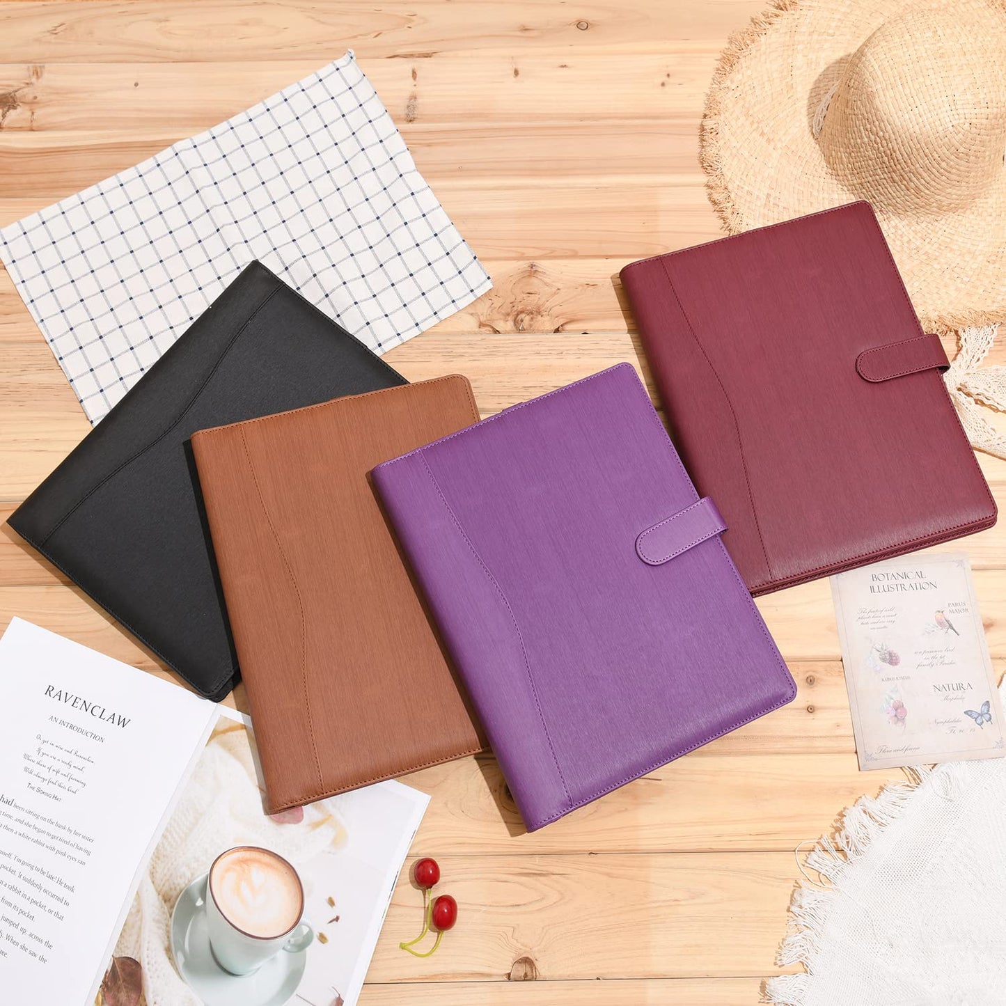 Wonderpool A4 PU Leather Portfolio Holder Ring File Document Case with Removable Binder Clipboard, Multi Pocket and Legal Pad for Business Organizer Interview and Meeting (Purple)