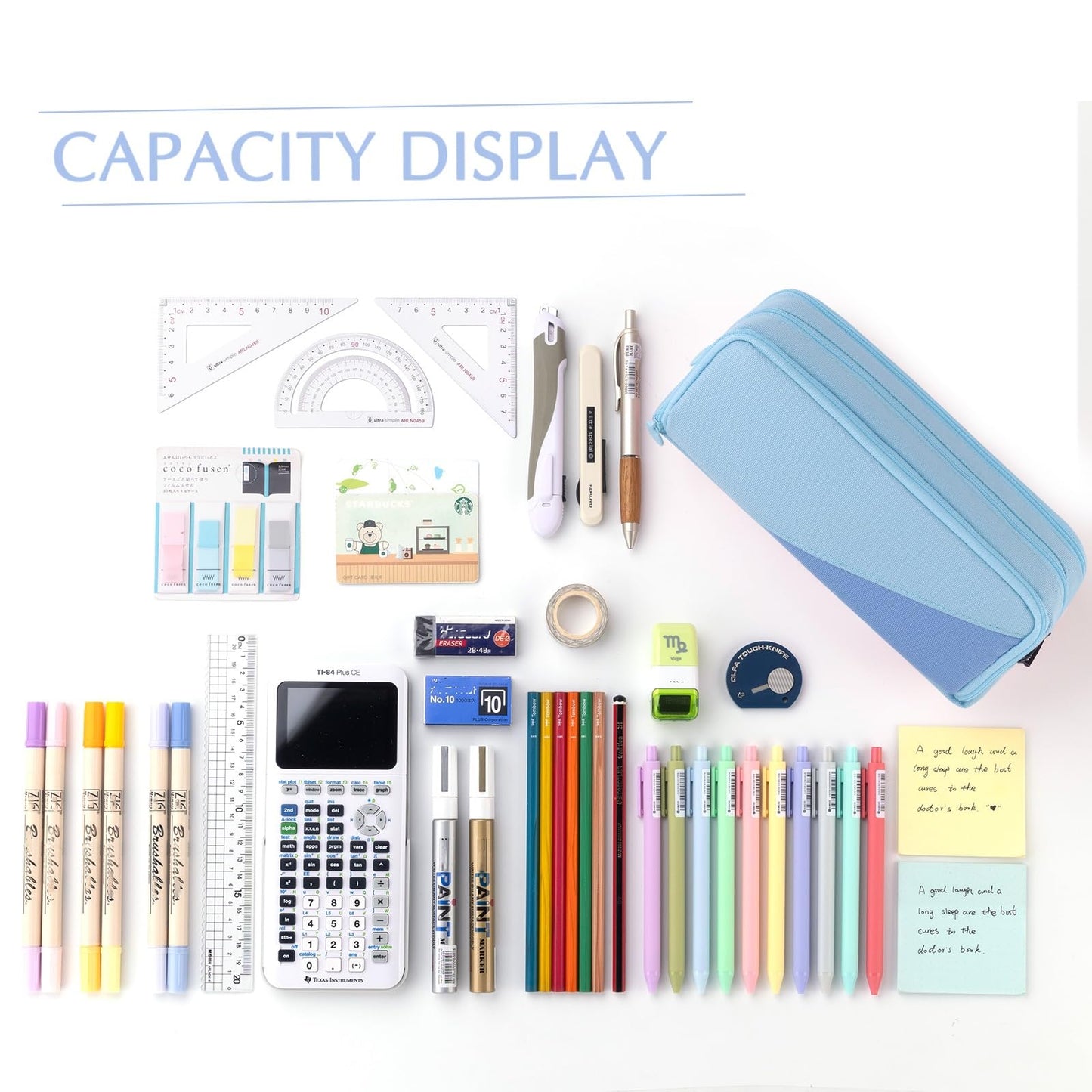 CICIMELON Big Capacity Pencil Case 3 Compartments Pen Pouch Bag Multifunctional Organizer for School Office, Haze Blue