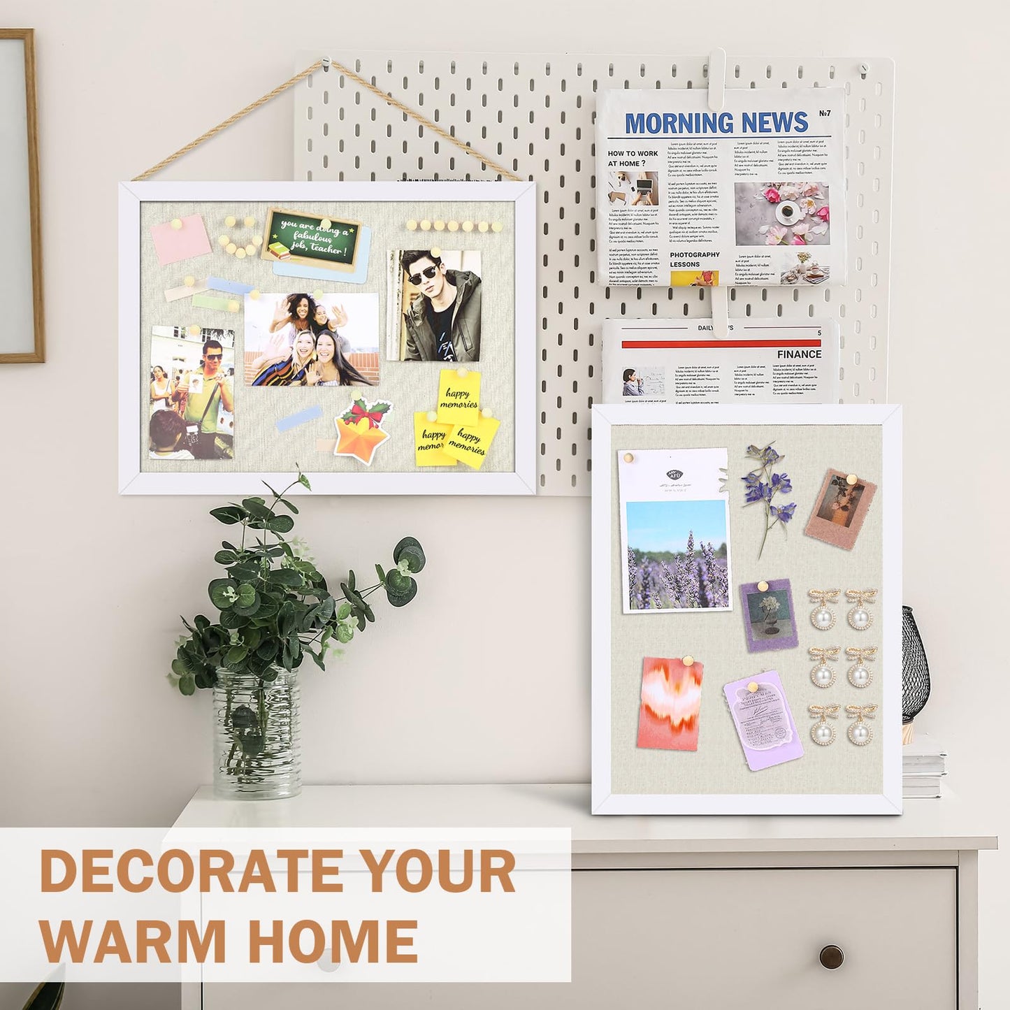 Teling 9 Pack Wood Bulletin Boards with Linen 12''x 16'' Cork Board for Walls with 90 Pushpin Decorative Wood Framed Display for School Office Home Decor (White)