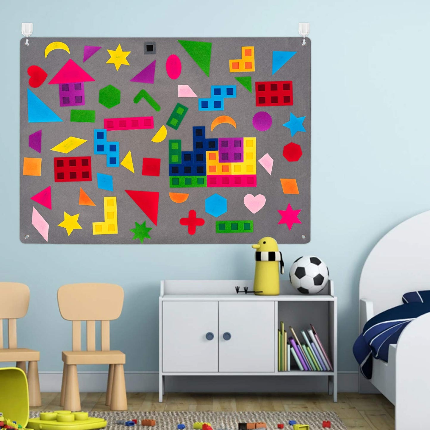 WATINC Shapes Teaching Felt Board Set - 64Pcs Large 3.5 Ft Montessori Preschool Learning Toy, Interactive Tangrams Storytelling Flannel Set for Toddlers, Early Learning Wall Hanging Kit for Classroom