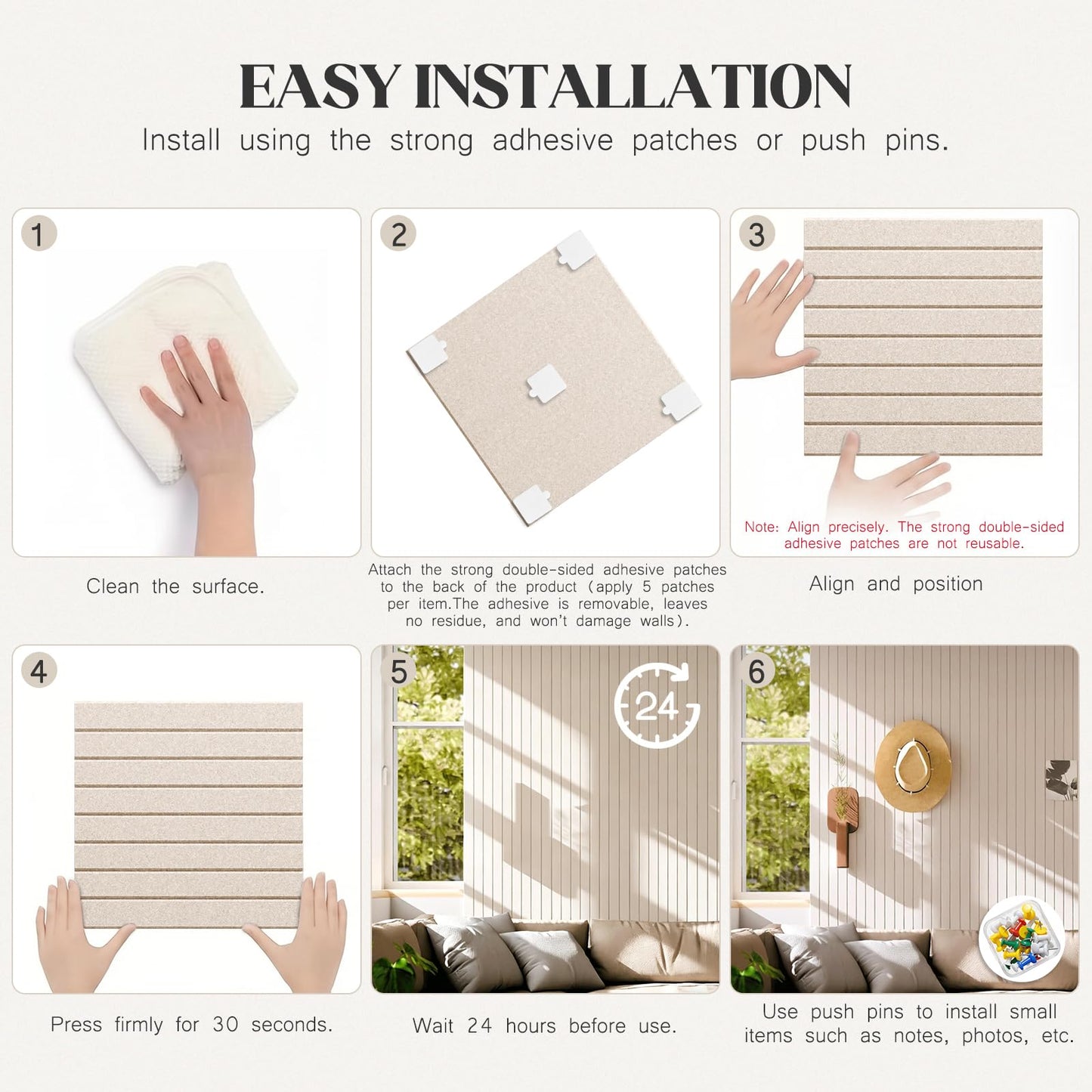 59 x 36 Felt Bulletin Board Tiles - 15 Pack 150g High-Density Sound Absorbing Panels, Slat Wall Cork Board Alternative for Office & Home, Includes 30 Pushpins & 75 Adhesive Tabs, Oatmeal