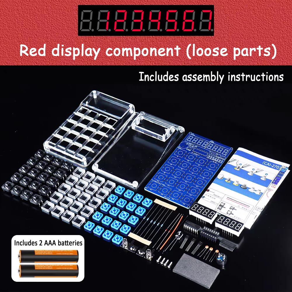 Soldering Practice Kit DIY 7-Digit LED Display Electronics Calculator for Classroom/Home, Build Electronics STEM Projects Learn to Solder Kits for Adults/Teens/Students/Makers/hobbyists (Red)