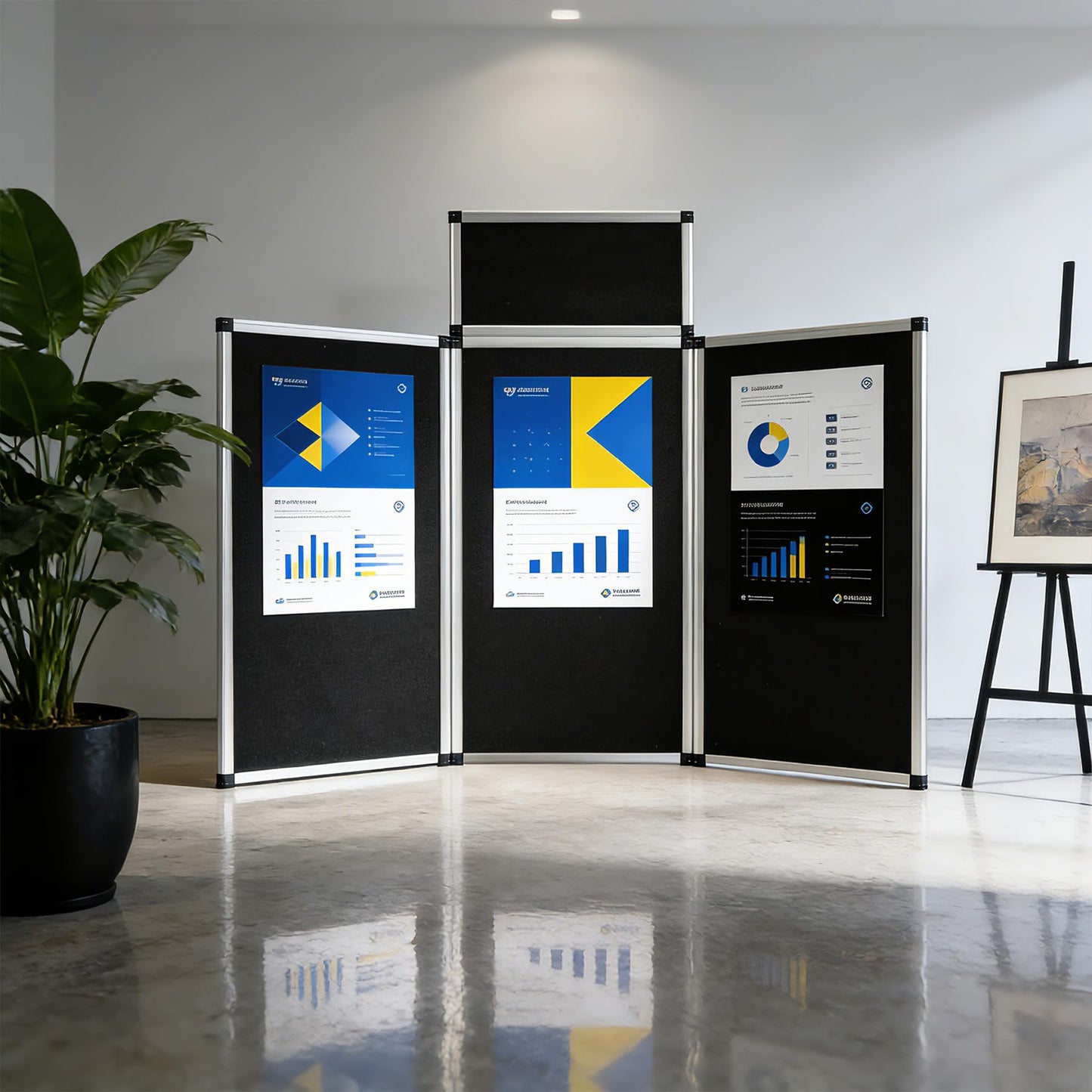 LITTLE TREE 3+1 Panel Trade Show Presentation Board, 70.8" x 35.4" Portable Panel Display, Folding 3 Panel Exhibition Boards Double Sided Tabletop Display Black Hook & Loop-Receptive Fabric with Bag