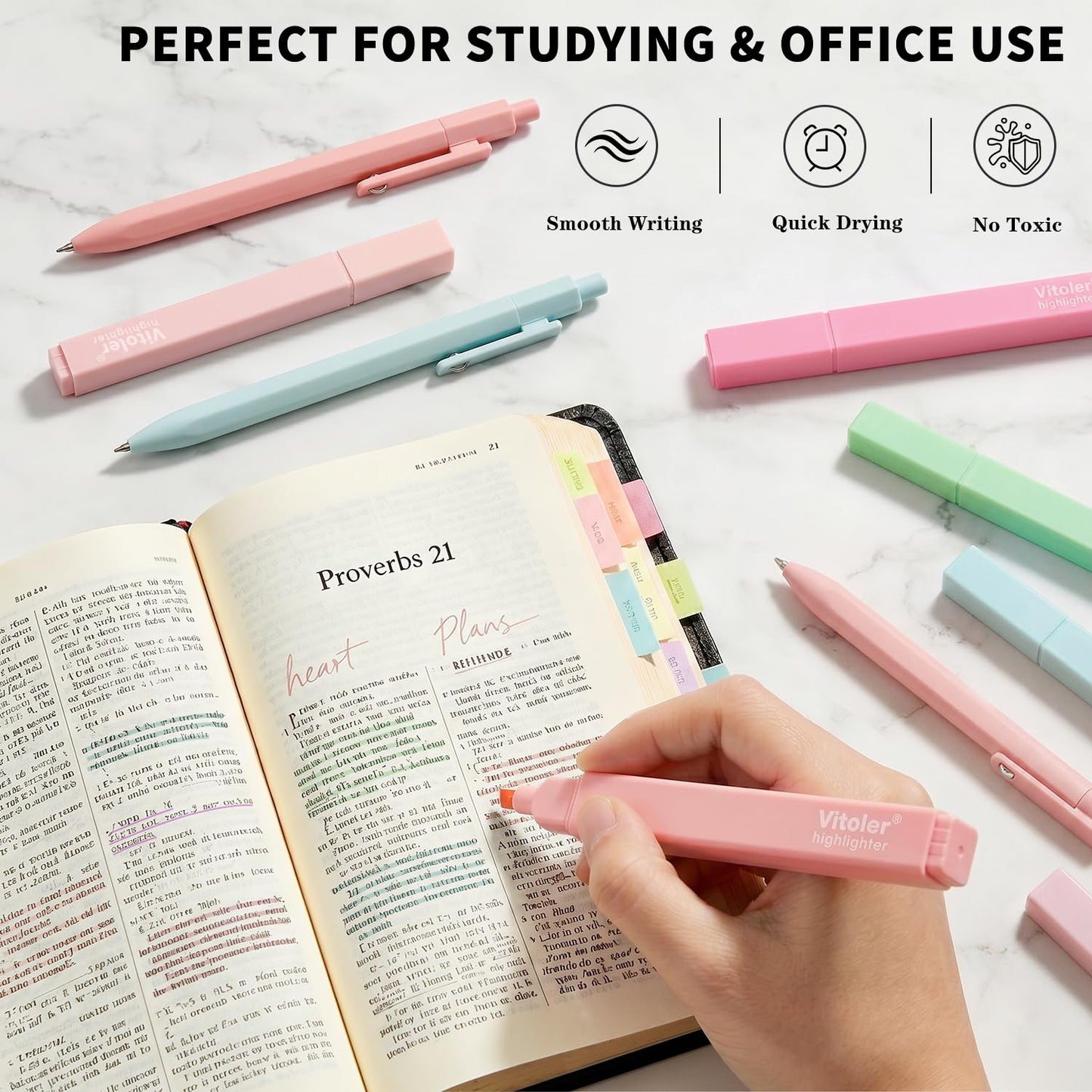 Piochoo Highlighters and Gel Pens,6Pcs Pastel Colors Bible Highlighters and 6Pcs Black Ink Pens for Journaling Planner Notes School Supplies