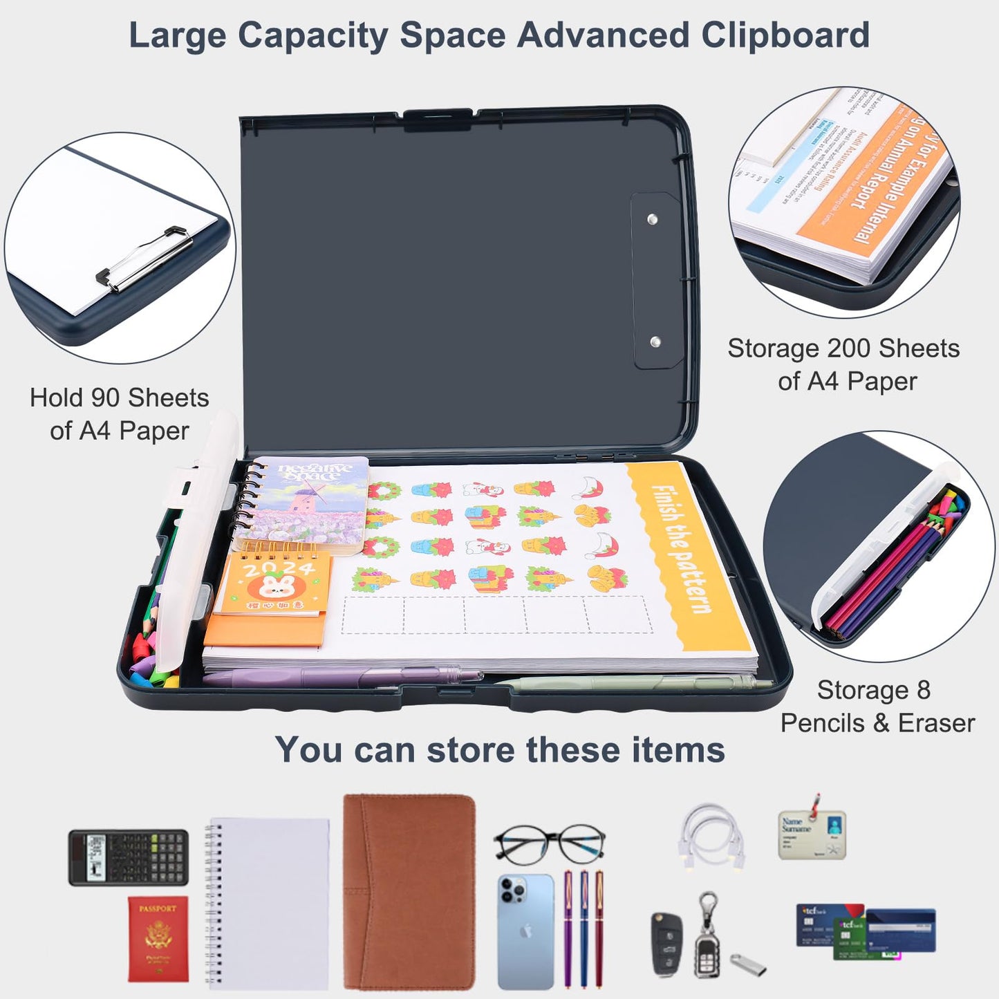 SFLHHDM Storage Clipboard with Pen Holder, High Capacity Clipboards for Classroom, Clip Boards 8.5x11 with Storage, Low-Profile Clip, Lightweight Plastic Clipboard for Kids, Lawers, Office Workers