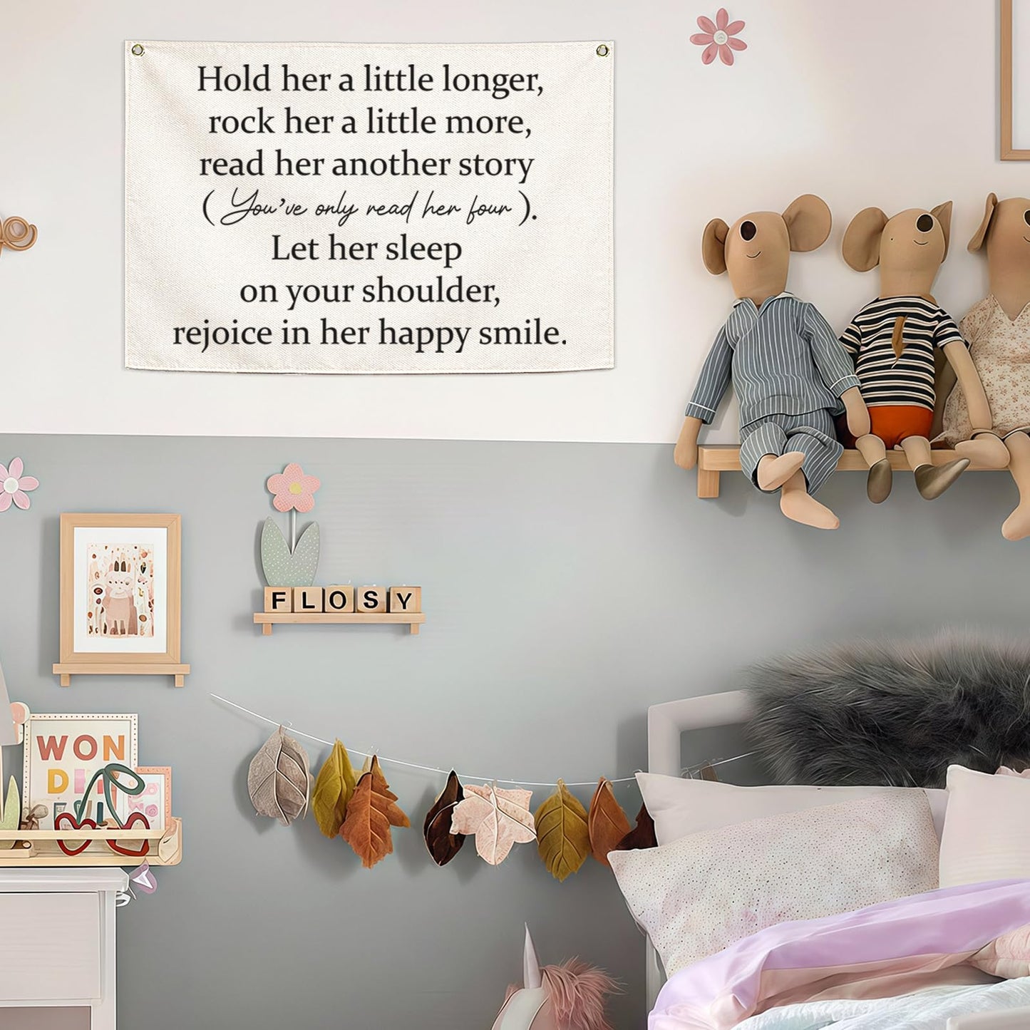 Girls Nursery Canvas Rectangular Banner-Hanging Flag Wall Decoration for Baby Girls Kids,Playroom Bedroom Dorm Decor,Baby Shower Christmas Gift-Hold Her A Little Longer 28.5"L×20"W