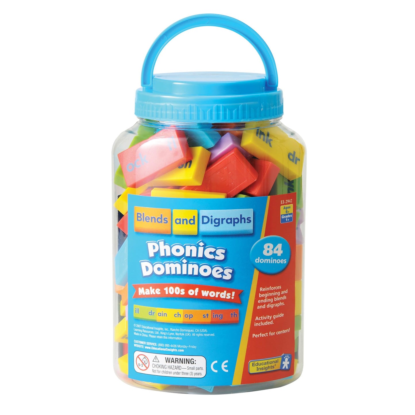 Educational Insights Phonics Dominoes: Blends & Digraphs - First Grade Phonics Games for Kids Ages 6-8, Learn to Read Phonemic Awareness Manipulatives, 1st Grade Learning Toys, Word-Building Tiles