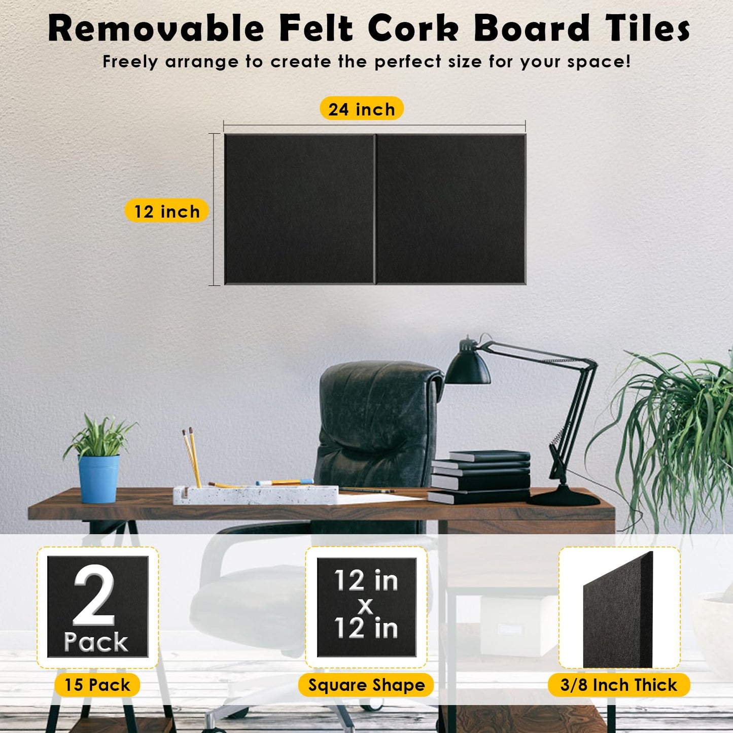 MAPVOLUT 2 Pcs Felt Boards - 24"x12" Reusable Cork Board Alternative for Wall with 30 Pins, 10 No-Trace Adhesive & Guide - Perfect for Office, Classroom, Home Decor, Bulletin Board, and Dartboard