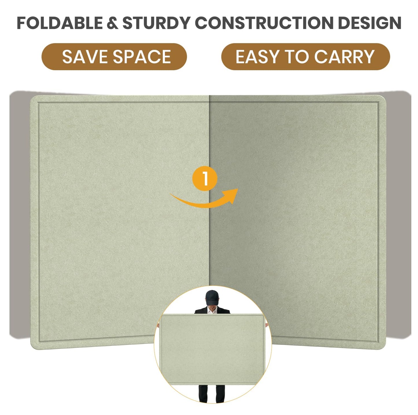 Bulletin Board, 36 X 24 inches Cork Board with 20 Pushpin, Felt Cork Board Notice Pin Board, Self-Adhesive Vision Board Mood Board Foldable Photo Board for Wall - Sage Green
